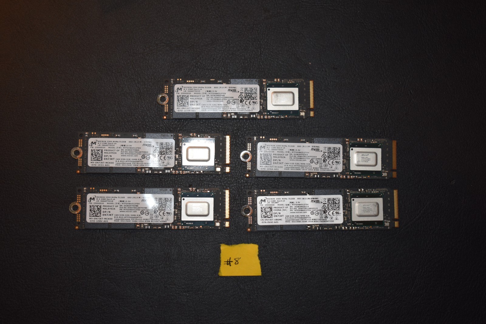 (Lot of 5) Micron 2300 NVMe 512GB SSD MTFDHBA512TDV SSD's (Solid State Drives)