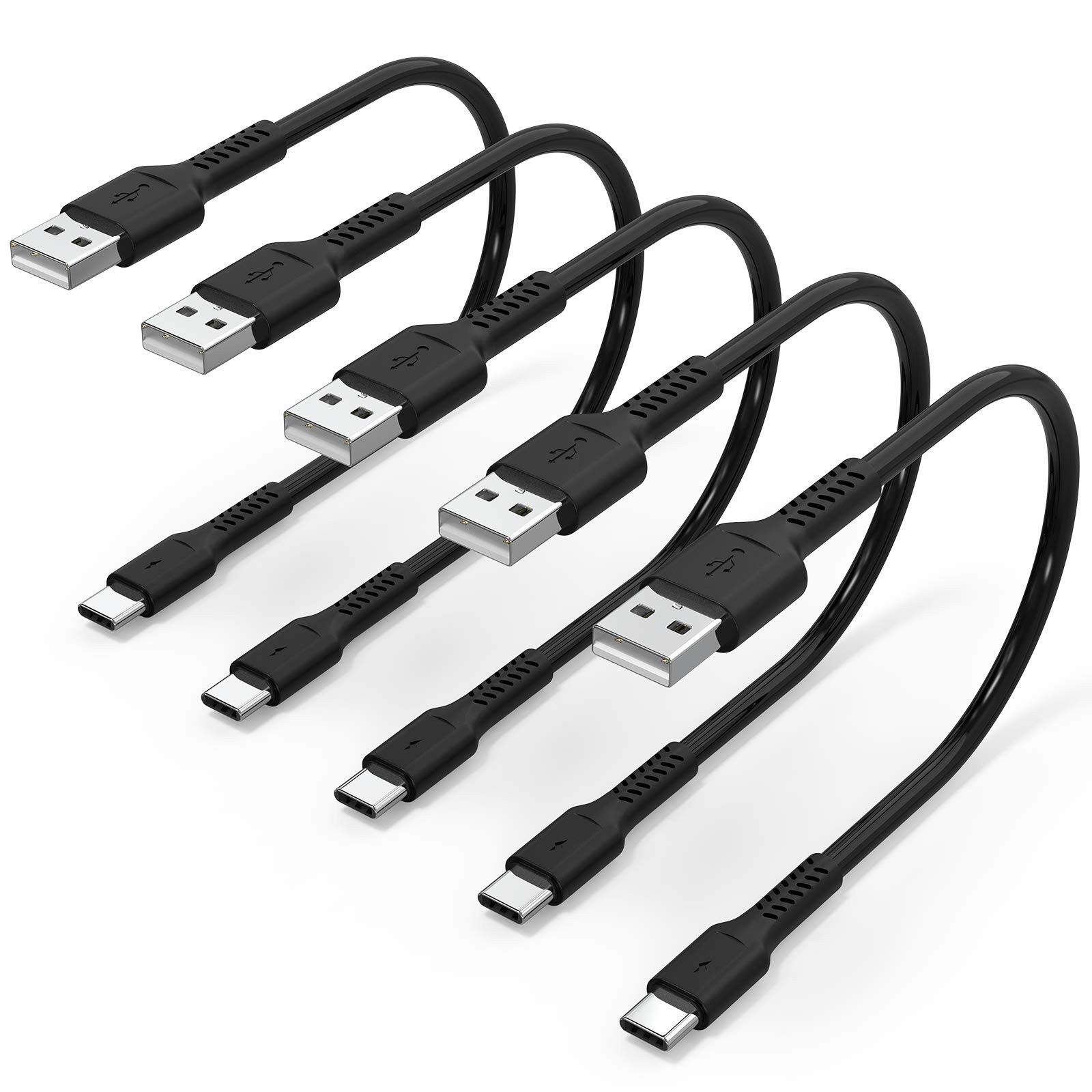1 Foot Short USB C Cord Fast Charge 5 Pack Durable A to 1 Feet, Black 