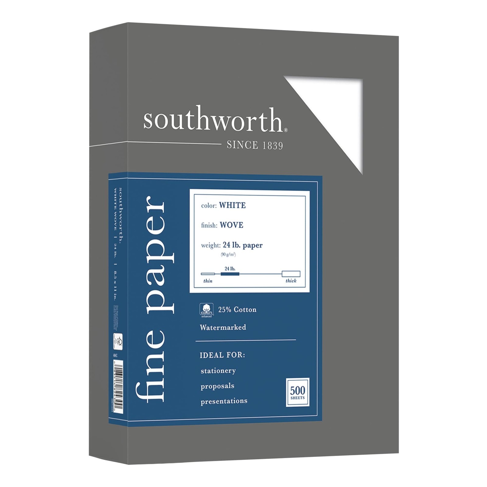25% Cotton Business Paper 8.5x11, 24 Lb White, 500 Sheets Box