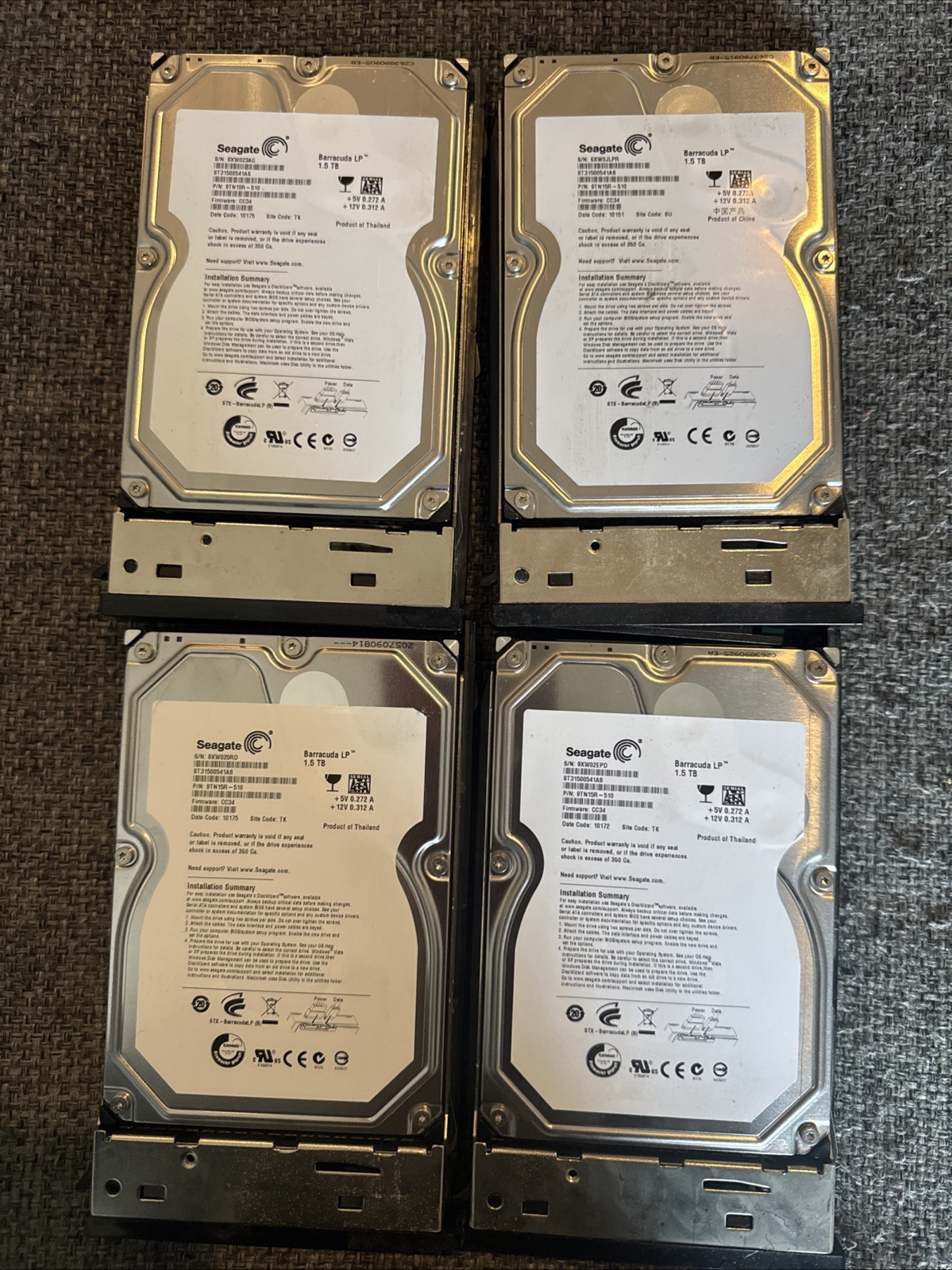 Lot of 4 Seagate Barracuda LP 3.5” 1.5TB 5.9K SATA HDD Hard Drives ST31500541AS