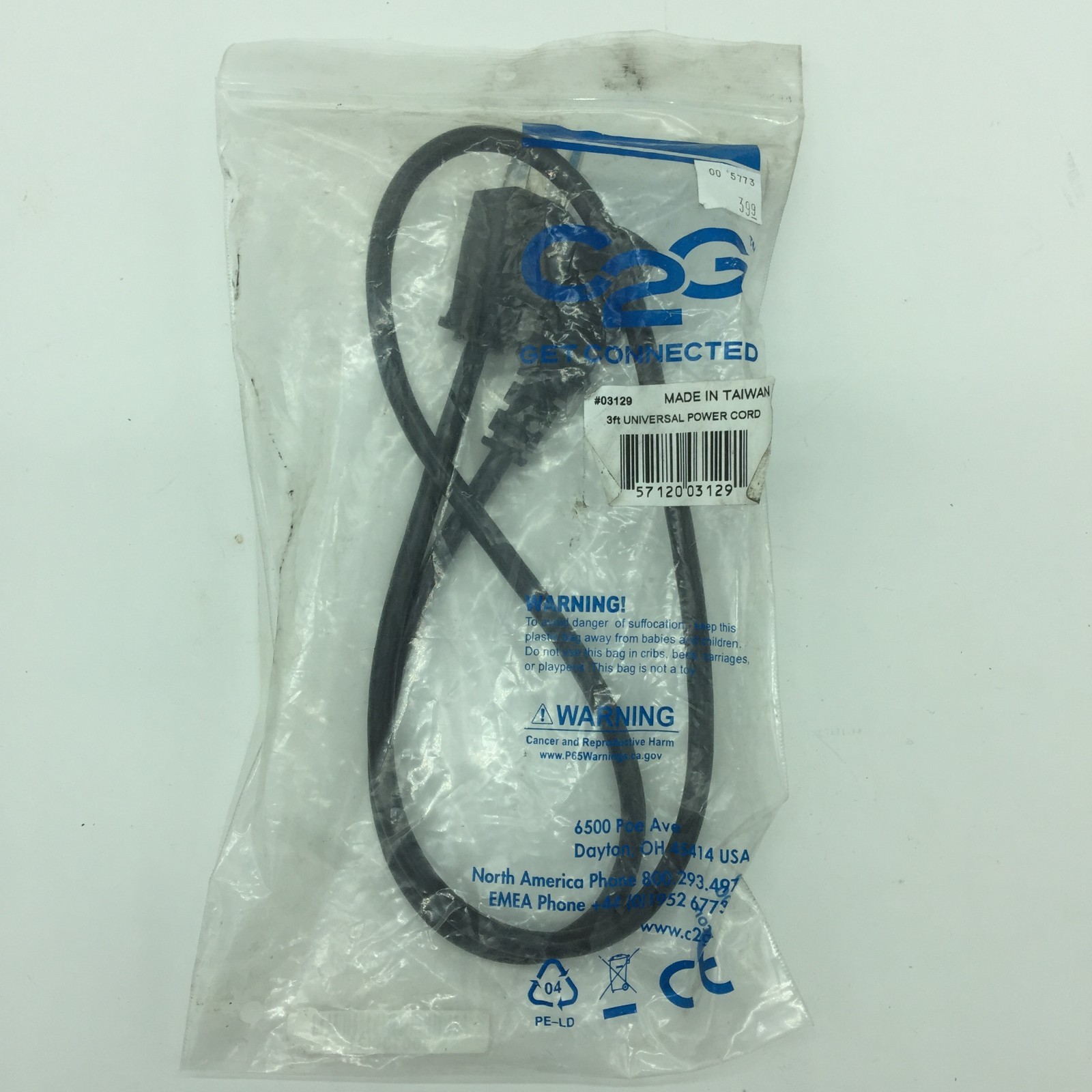 C2G #03129 18AWG Universal Power Cord 3Ft