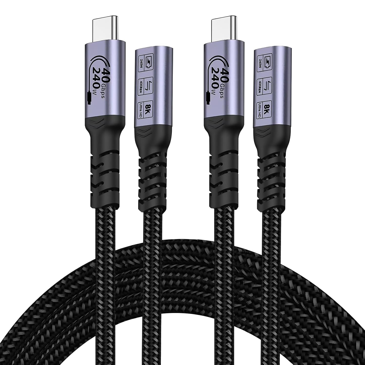 USB C Extension Cable 6.6FT (2 Packs/240W/40Gbps/8K), Type C Extender Cables Fas