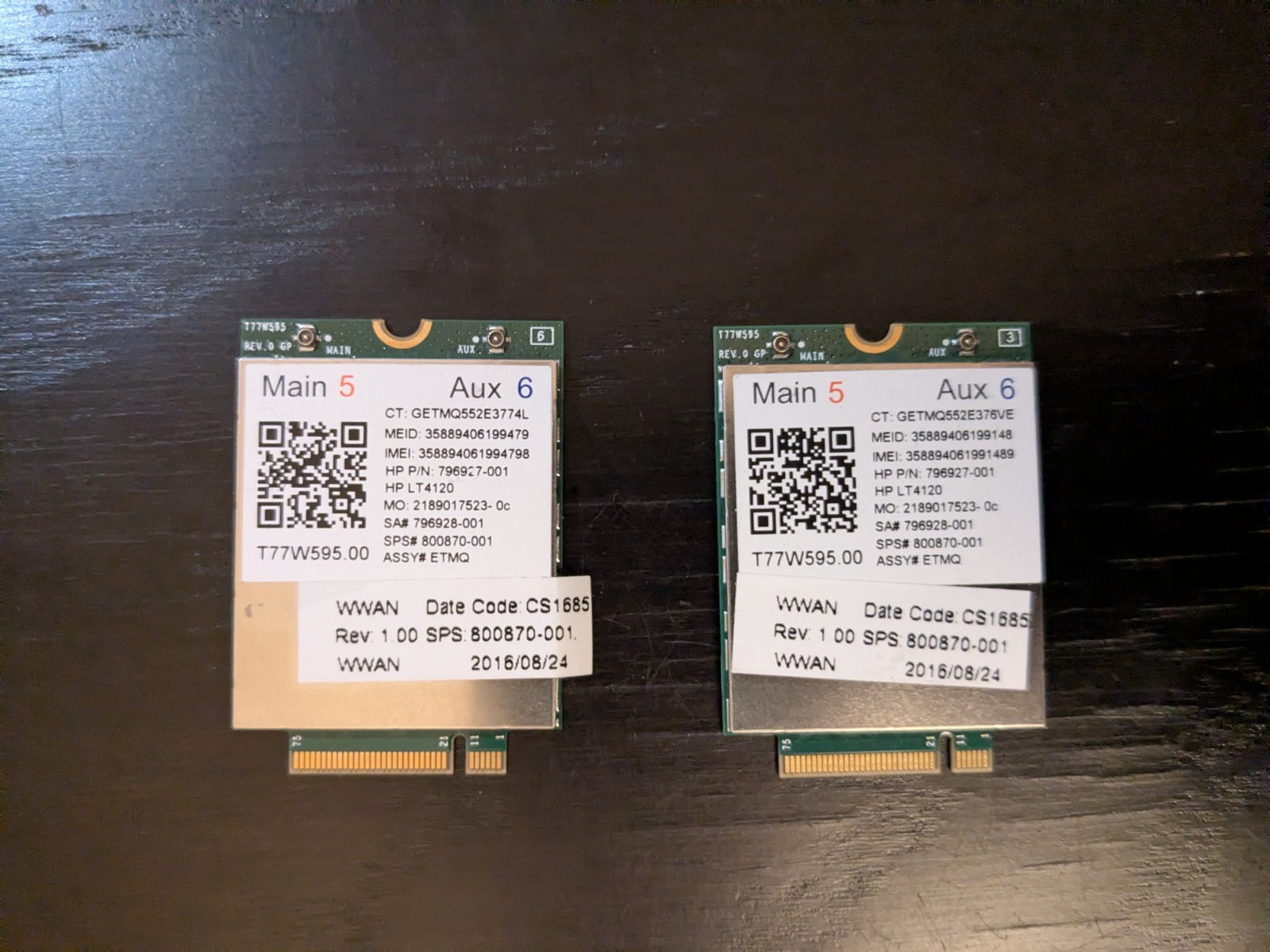 (2) HP LT4120T 4G LTE WWAN Mobile Cards