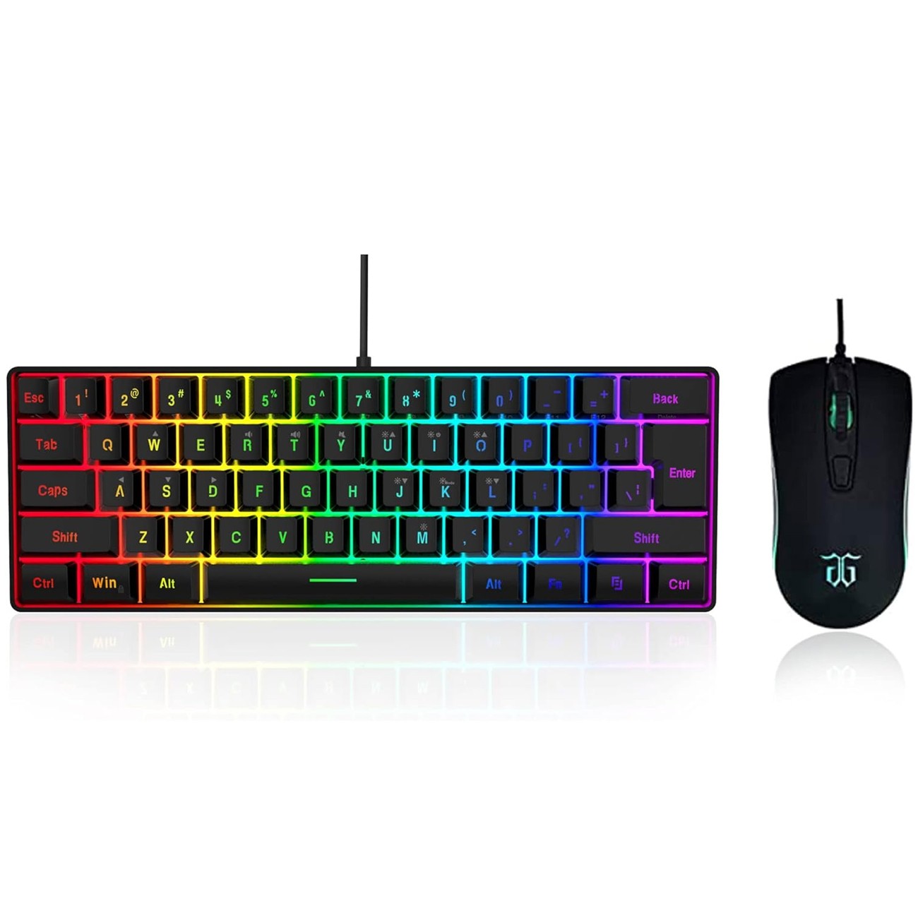 60% Gaming Keyboard & Mouse Combo Set Mini 61 Keys True RGB Mechanical Feeling