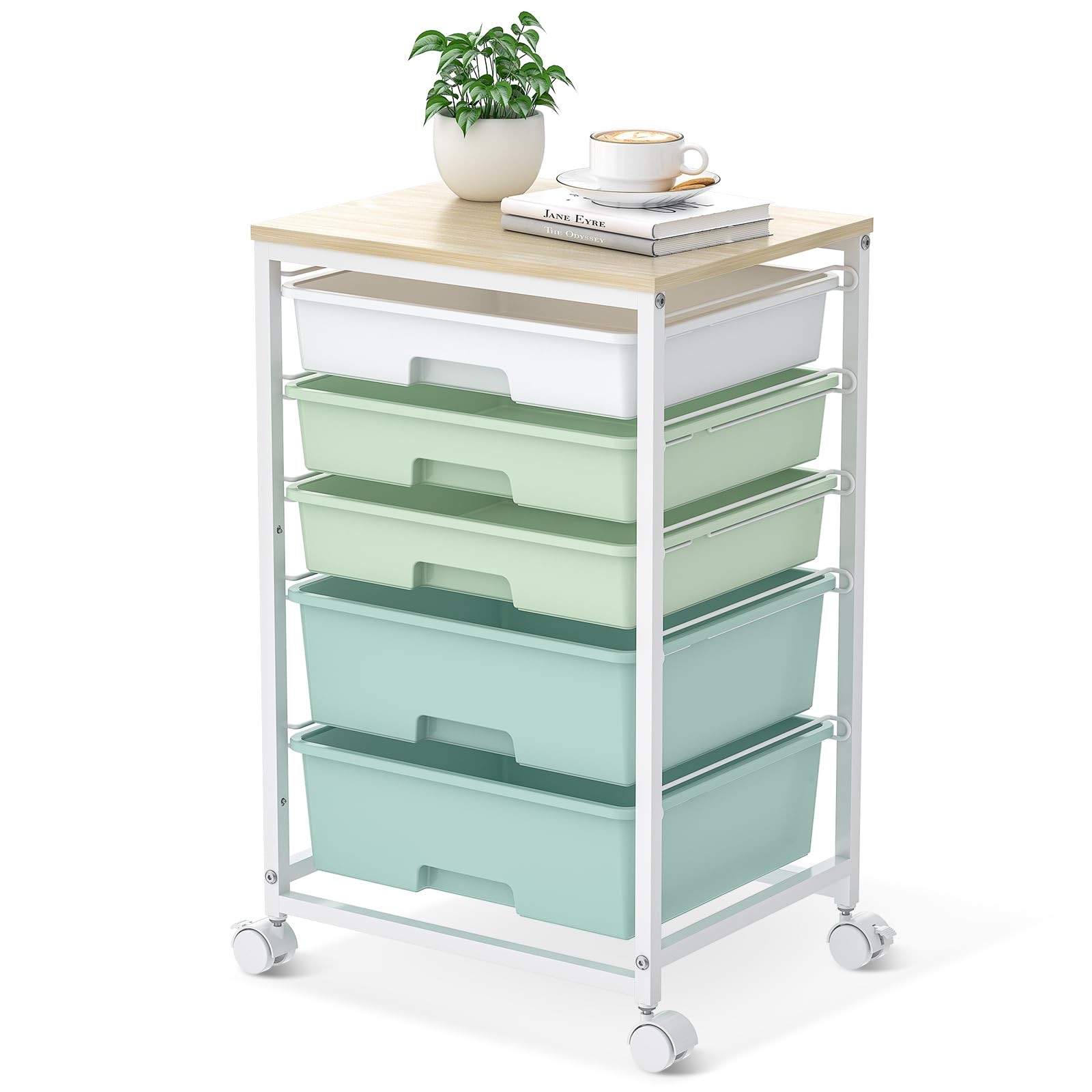 Rolling Storage Cart 5 Drawers Light Green 12.6 x 15.55 25.47in SYKIARIOL