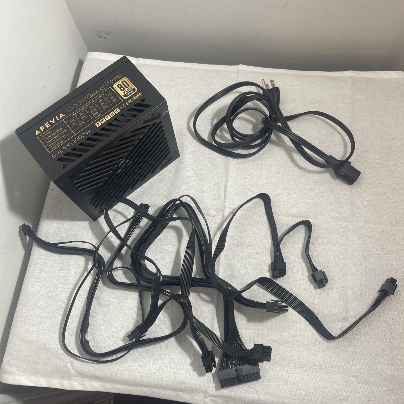 Apevia Galaxy Series 1000W ATX Power Supply 80 Plus Gold PCI-E SATA Molex As Pic
