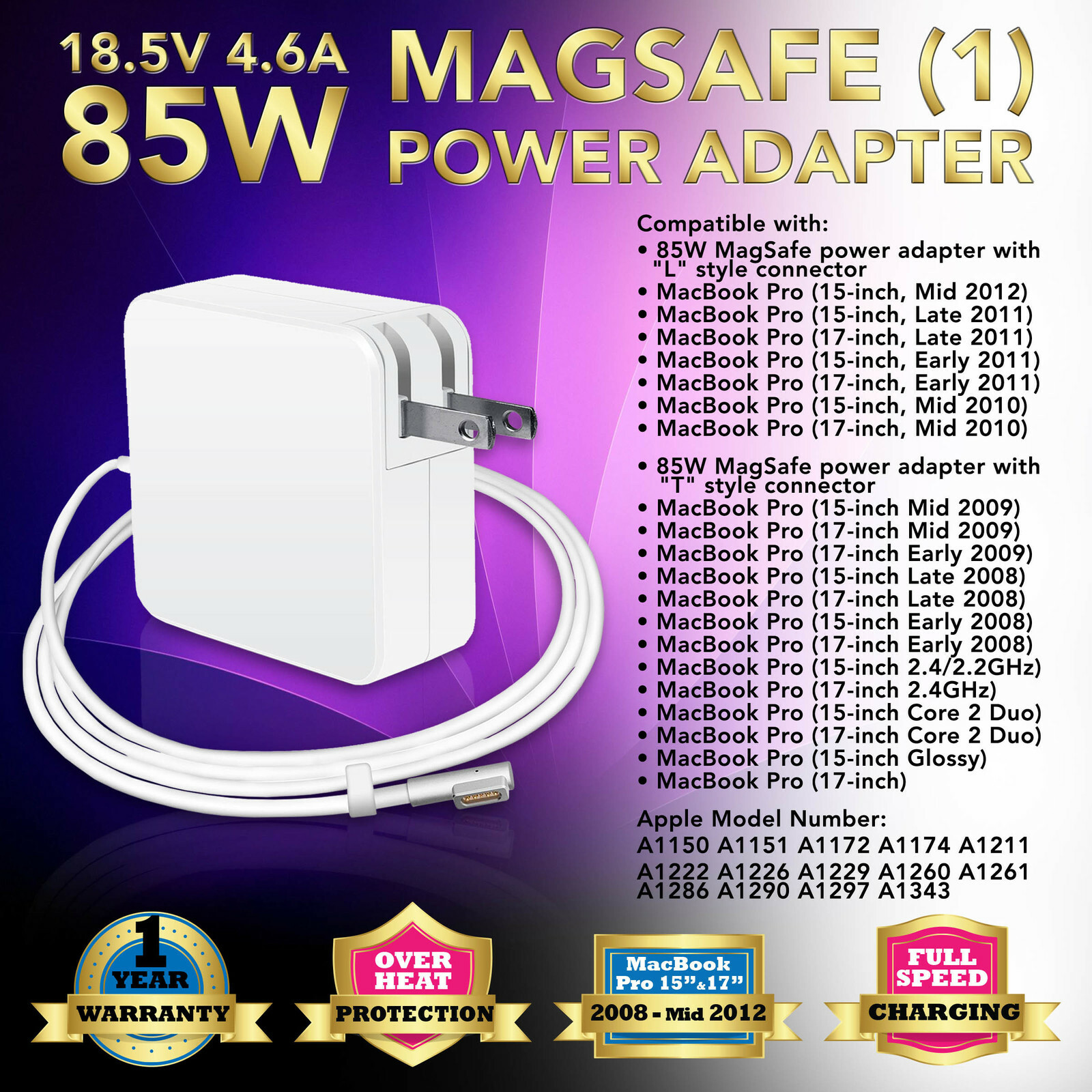 85W AC Power Adapter Charger for Apple MacBook Pro 15" A1151 A1172 A1174 A1211