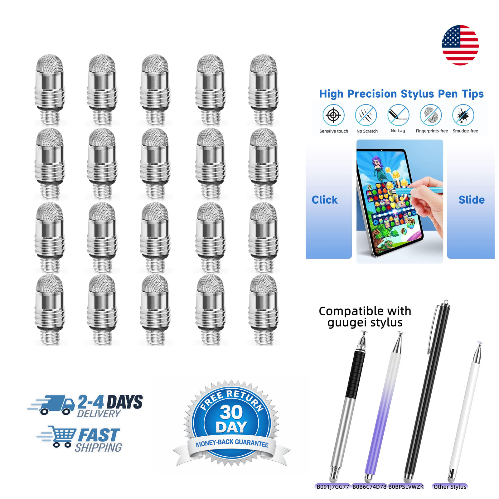 Mesh Fiber Stylus Tips 20 Pack Replacement Nibs for Capacitive Touch Screen Pen