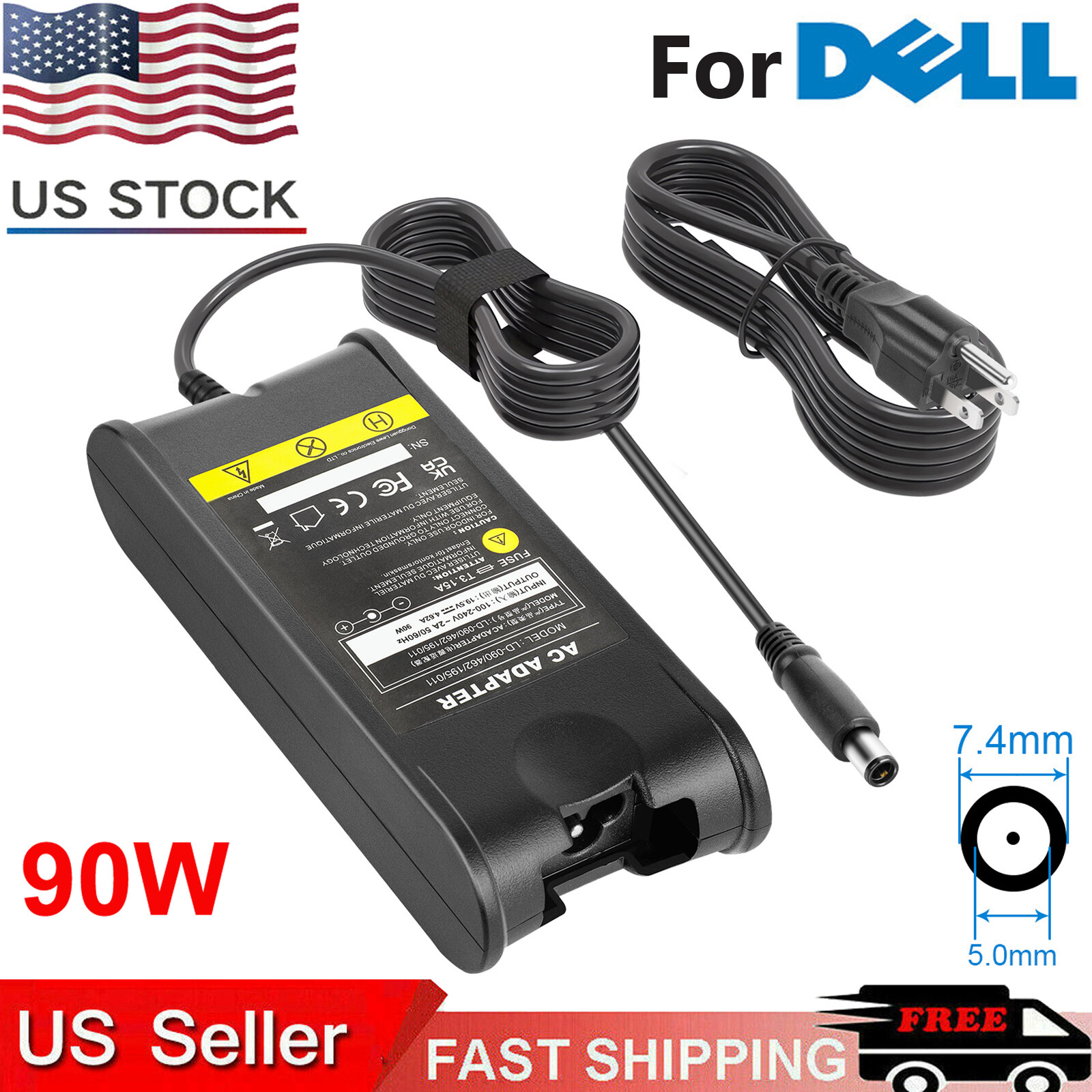 90W AC Adapter Charger for Dell Latitude 5480 5580 7280 7480 5490 Power Supply