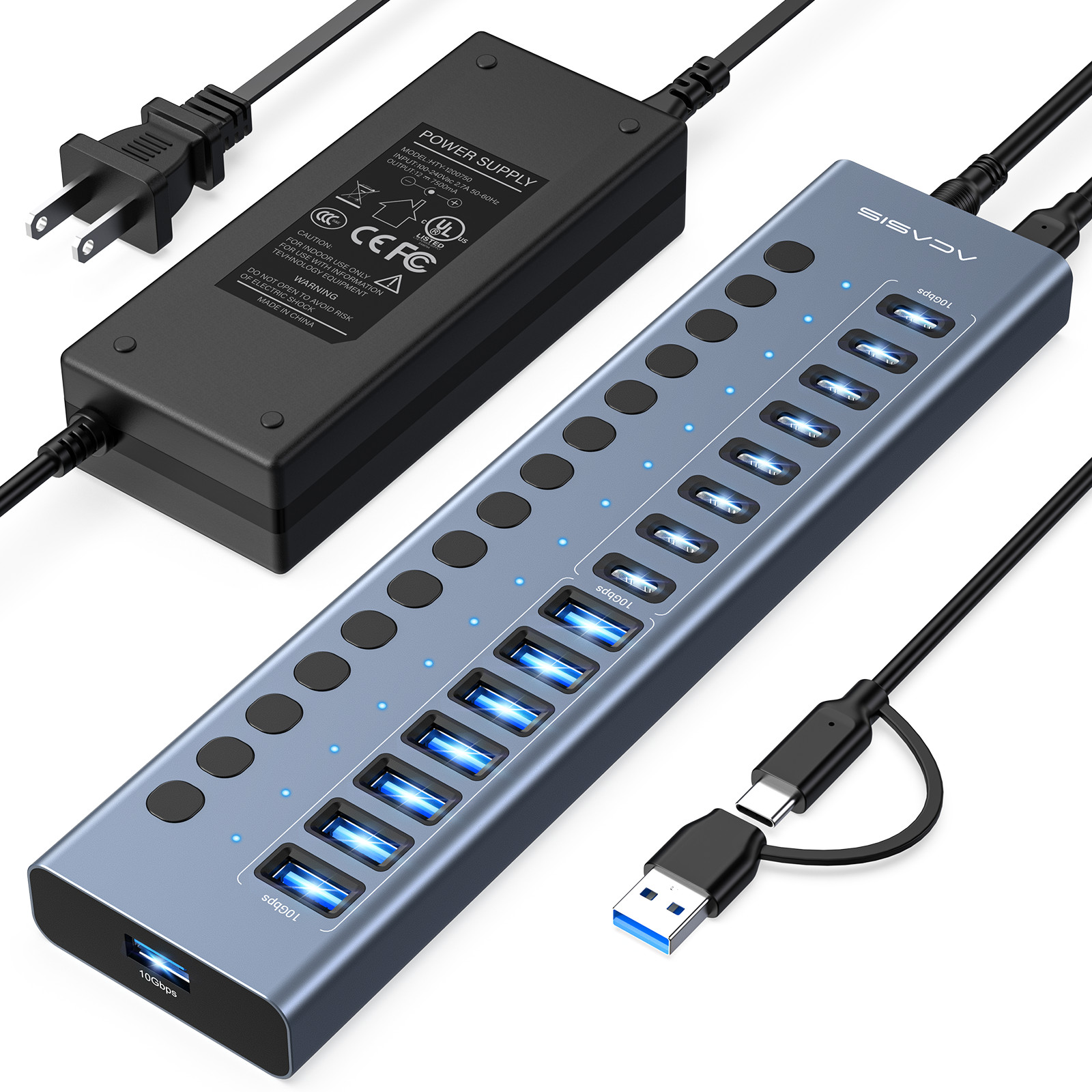 ACASIS 16-Port USB Hub 10Gbps Powered 8 USB-C 8 USB-A for Laptop PC