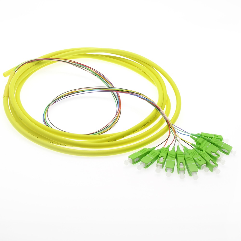 10 Pack of 3m 12-Fiber SC/APC Singlemode Pigtail Yellow