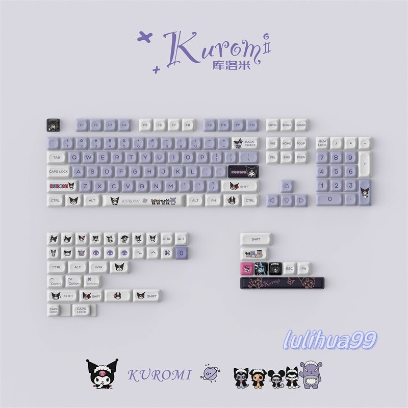 Cute Kuromi Cartoon Keycaps PBT 144 Keys Full Set MOA For Cherry MX keyboard