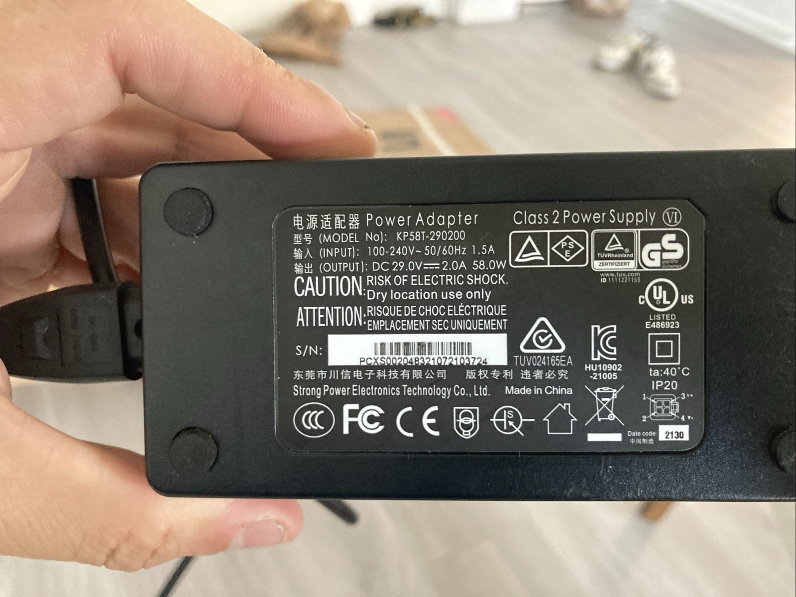 29V 2-Pole AC Adapter For Model KP58A-290180HU KP58T-290180 Class 2 Power Supply