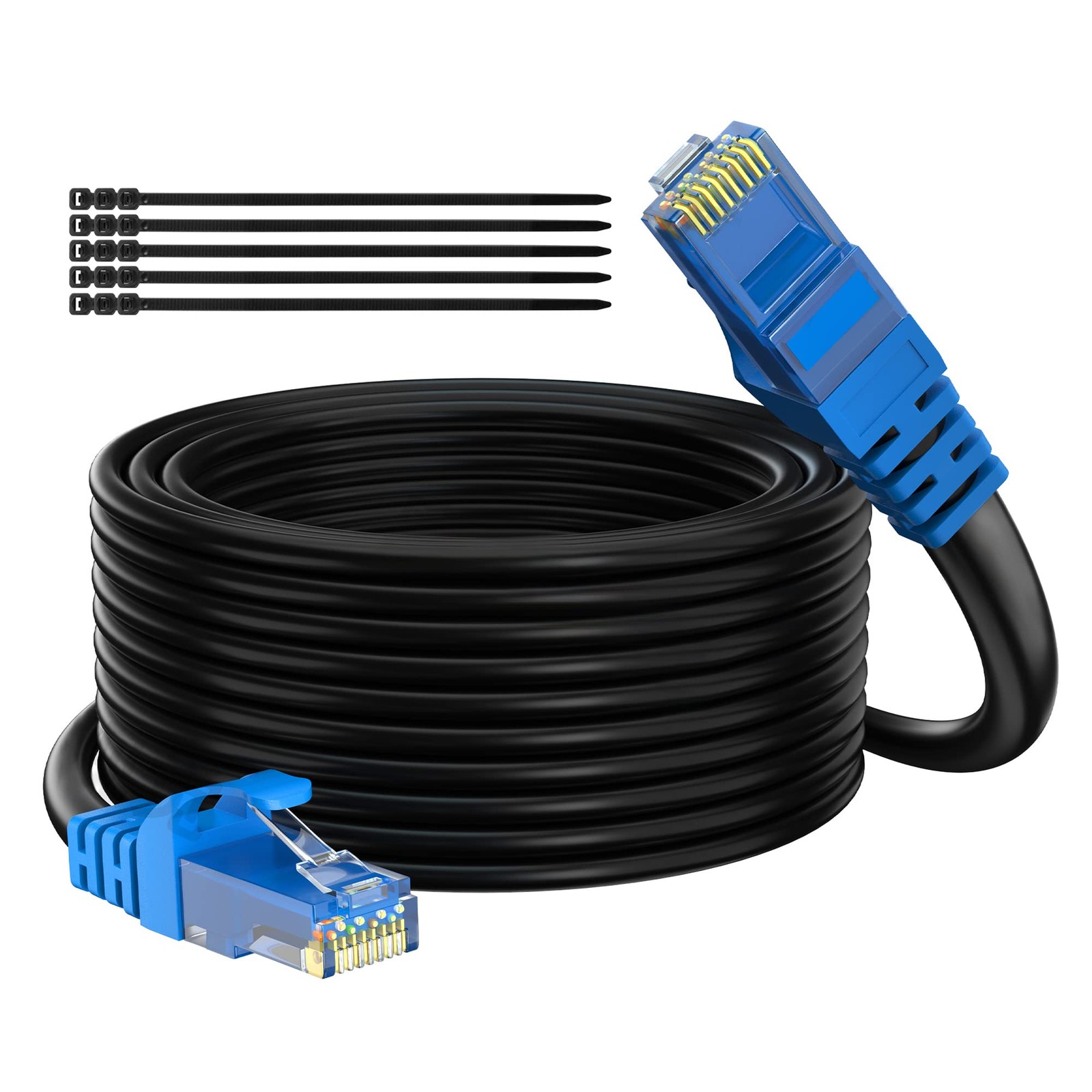 Adoreen Cat 6 Outdoor Ethernet Cable 150 Ft Black, High Speed 150FT, Black