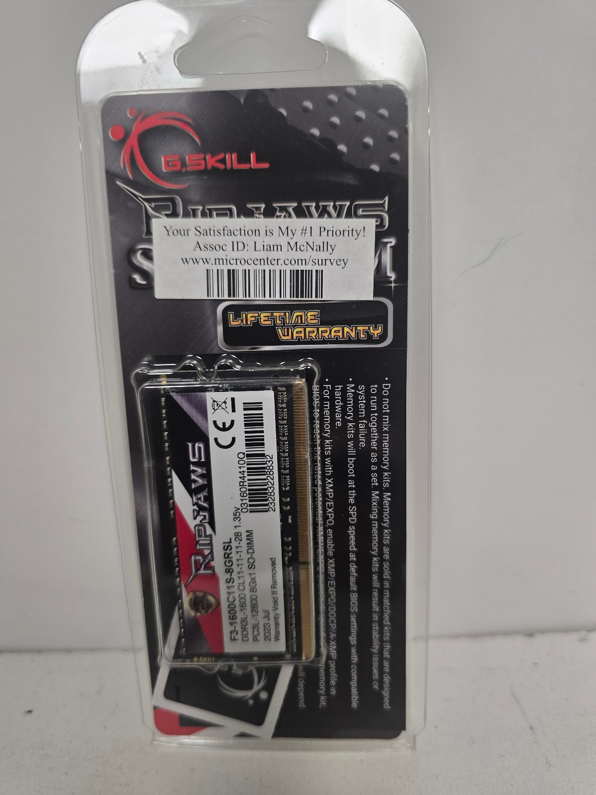 G. SKILL 8 GB SO-DIMM 1600 MHz PC3-12800 8Gx1 DDR3L Laptop Memory Ram