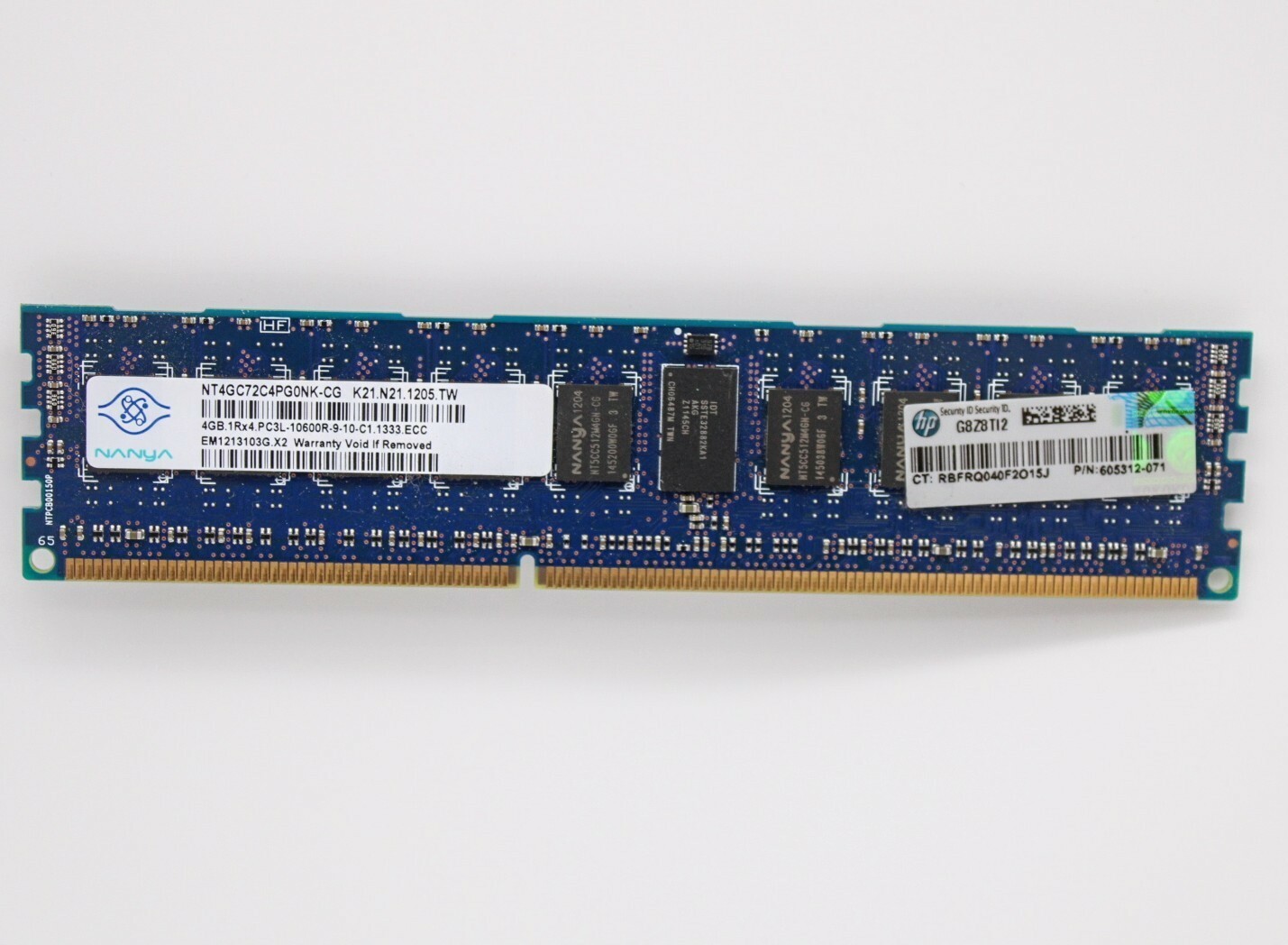 Nanya 4GB 1Rx4 PC3L-10600R HP 605312-071 Server Memory Lot of 4 (4)