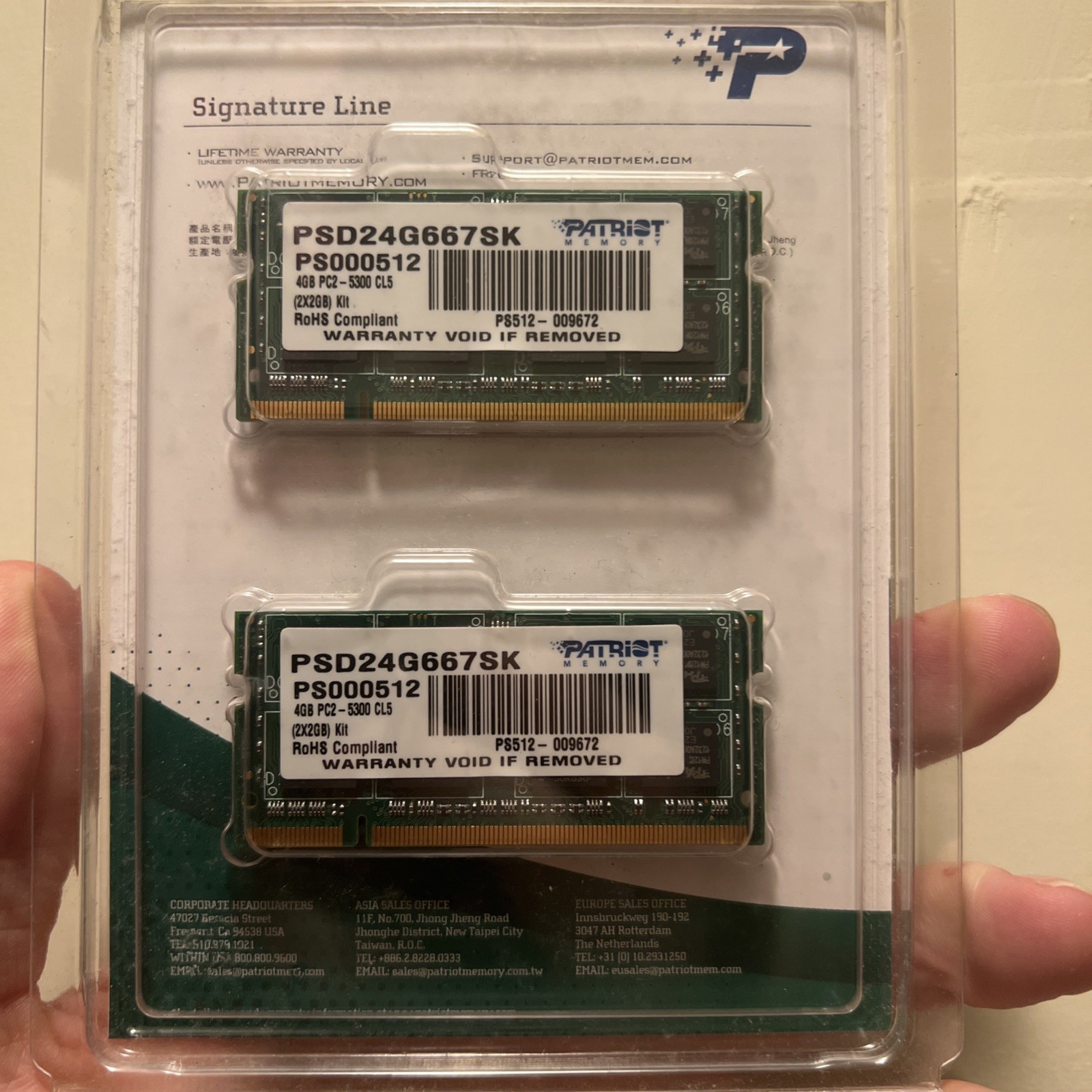 4GB kit Patriot PSD24G667SK 2GBx2 DDR2-667 PC2-5300 SODIMM 200pin CL5 Laptop RAM