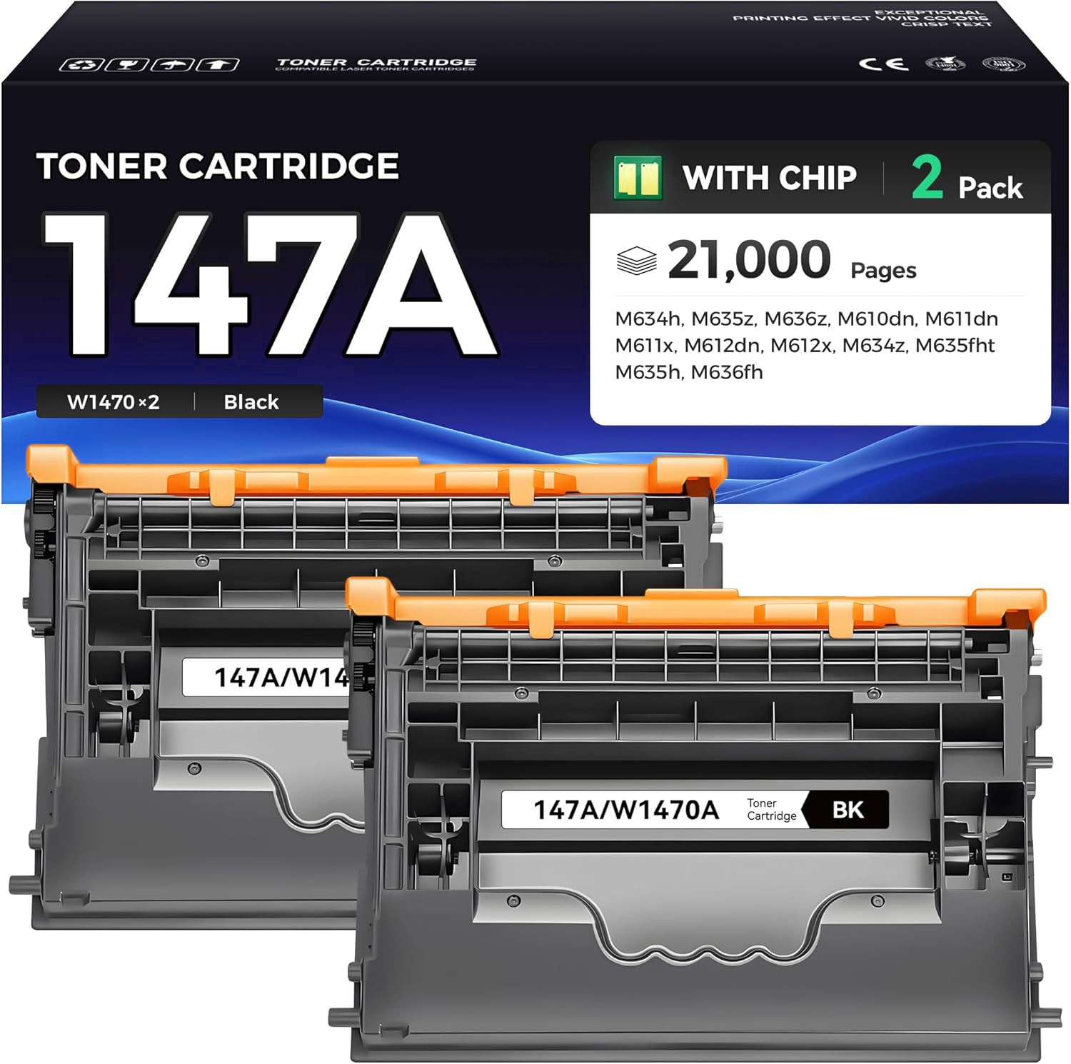 2PK W1470A 147A Toner Cartridge w/ NEW CHIP for HP LaserJet M611x M612dn M610n र
