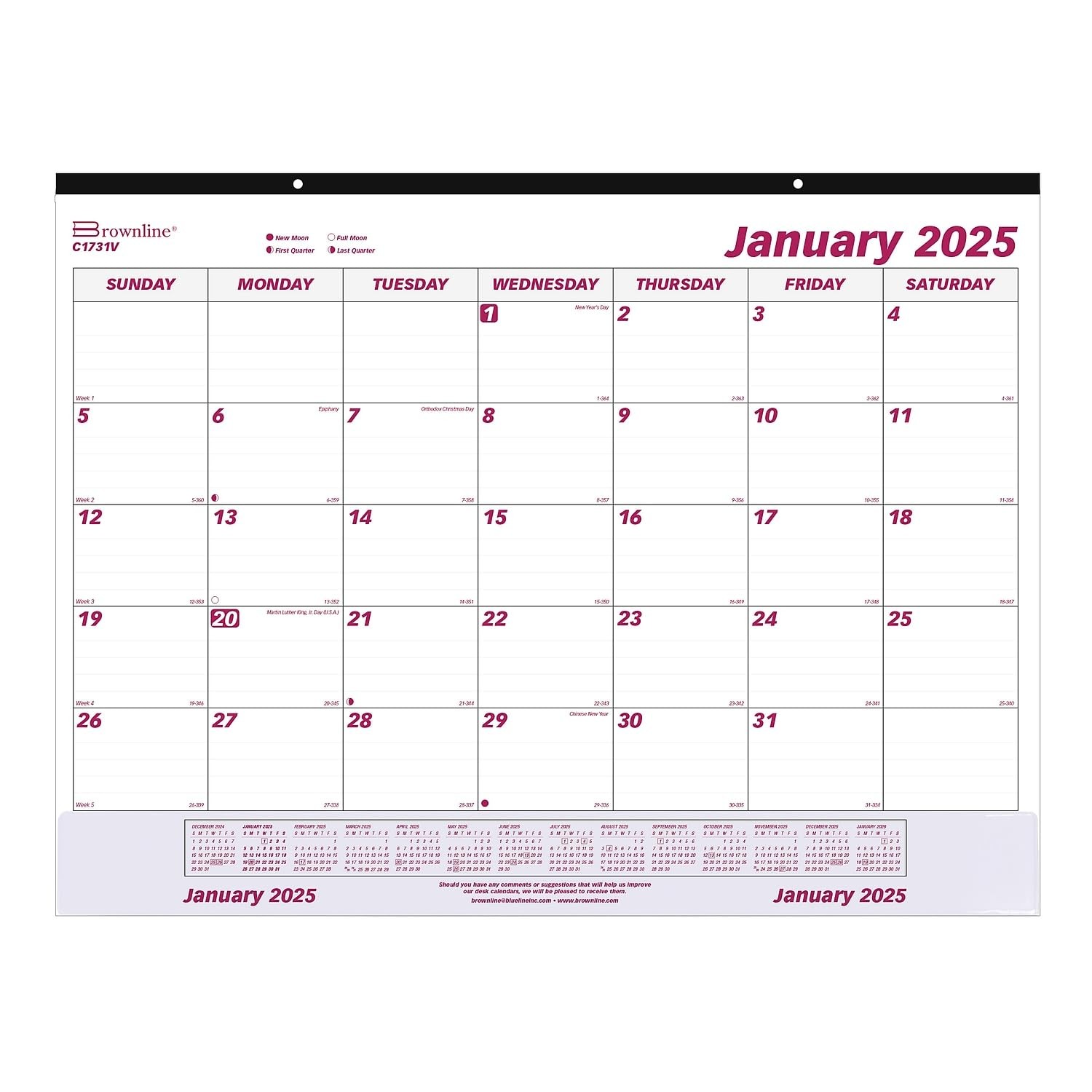 2025 Monthly Desk Pad Calendar 12 Months 22x17 Inch Transparent C1731V25