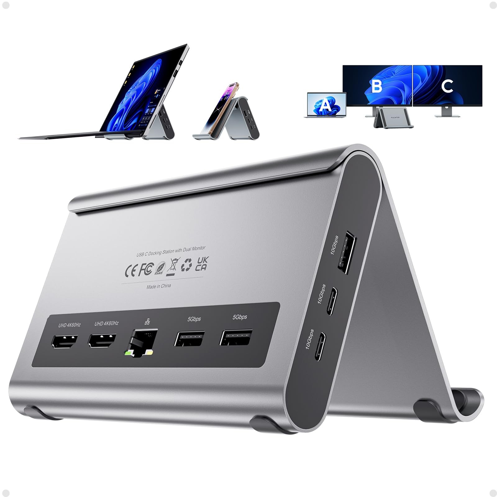 PULWTOP USB C Docking Station Dual Monitor, Laptop Dock Windows HDMI 4K BD239A