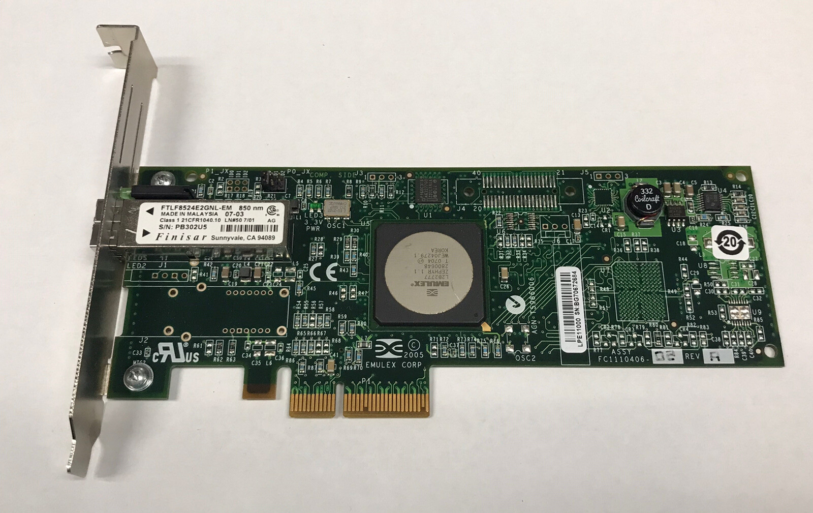 EMULEX PCI-E 1 PORT FIBRE CHANNEL-4GB CTRL A8002A 397739-001 LPE1100