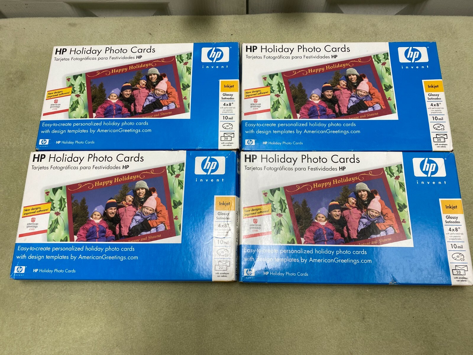 HP HOLIDAY PHOTO CARDS 4X8" 4 PACKS OF 40 NEW IN SEALED PACKAGES