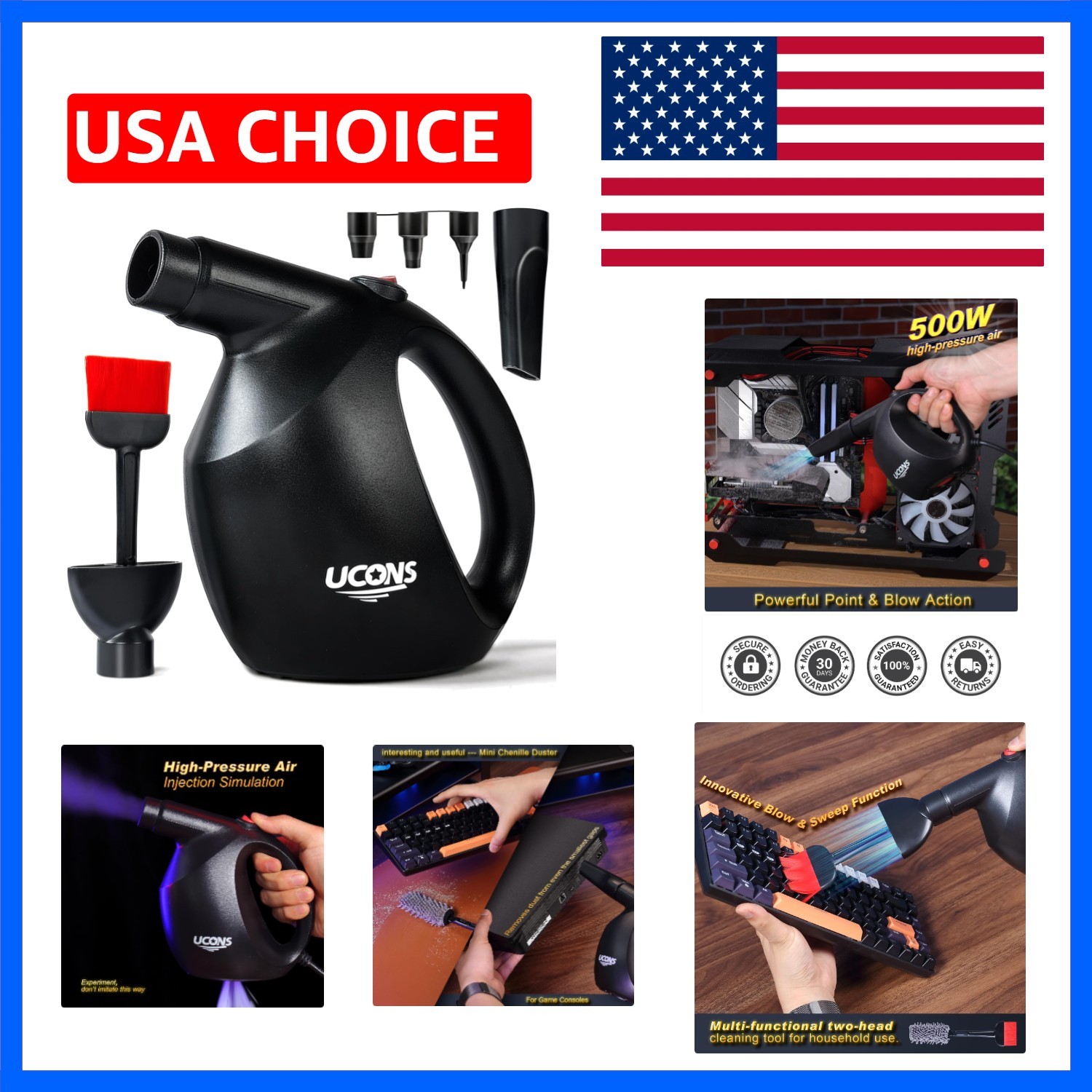 Electric Air Duster for Electronics, 500W 31m/s High-Powered Keyboard Cleaner...