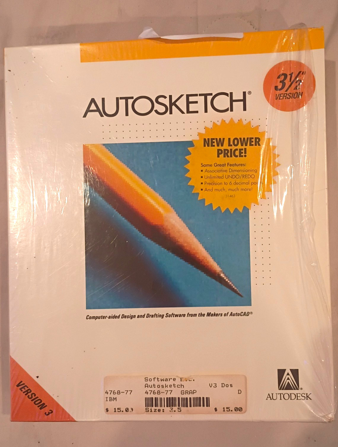 NEW SEALED Vintage Autodesk AutoSketch Version 3 CAD Software NOS IBM PC