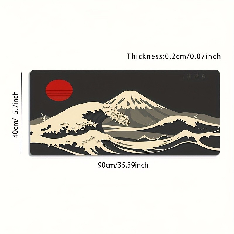 A Large Electronic Sports Gaming Mouse Pad Featuring a Japanese Wave And Mount