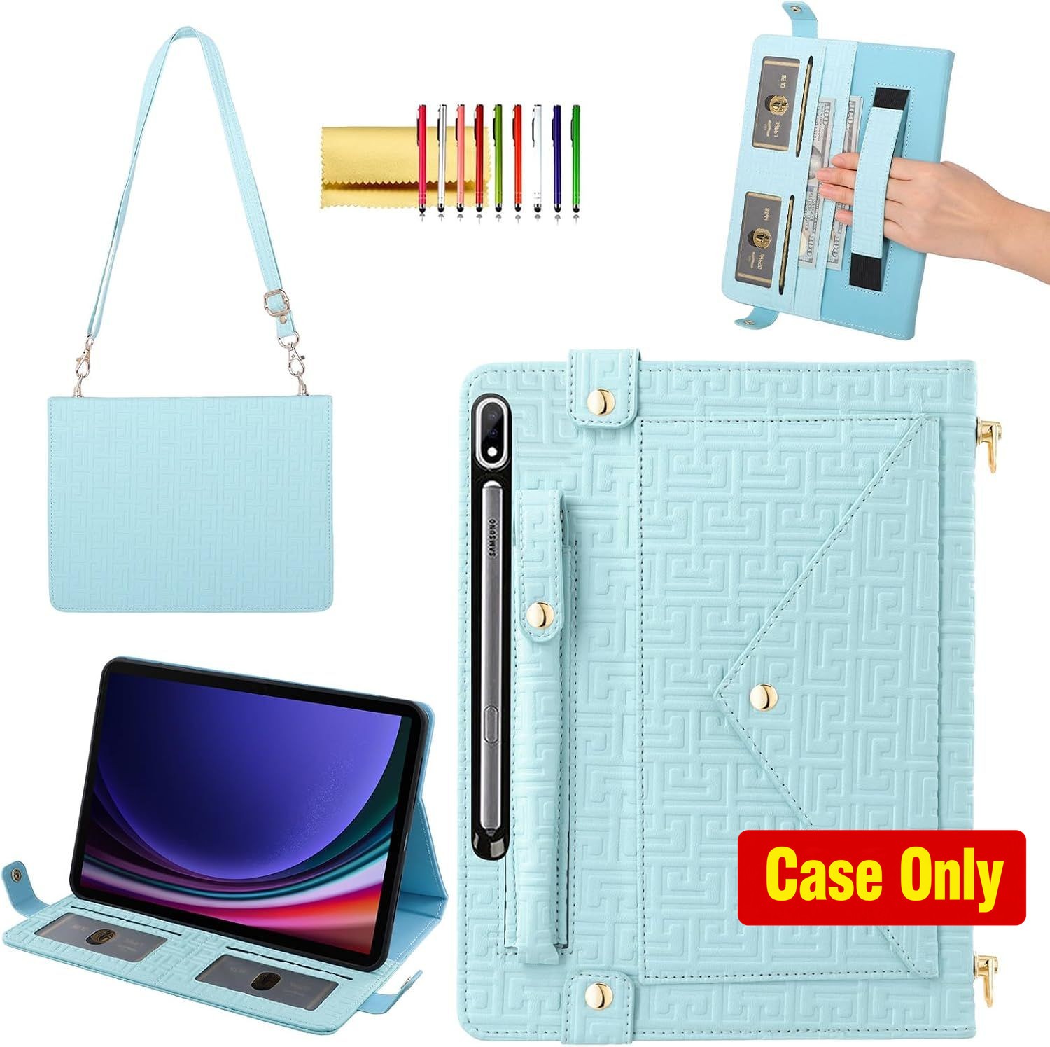 Case for Samsung Galaxy Tab S10 FE/S9 FE 10.9", Elegant Crossbody Folio Stand Wa