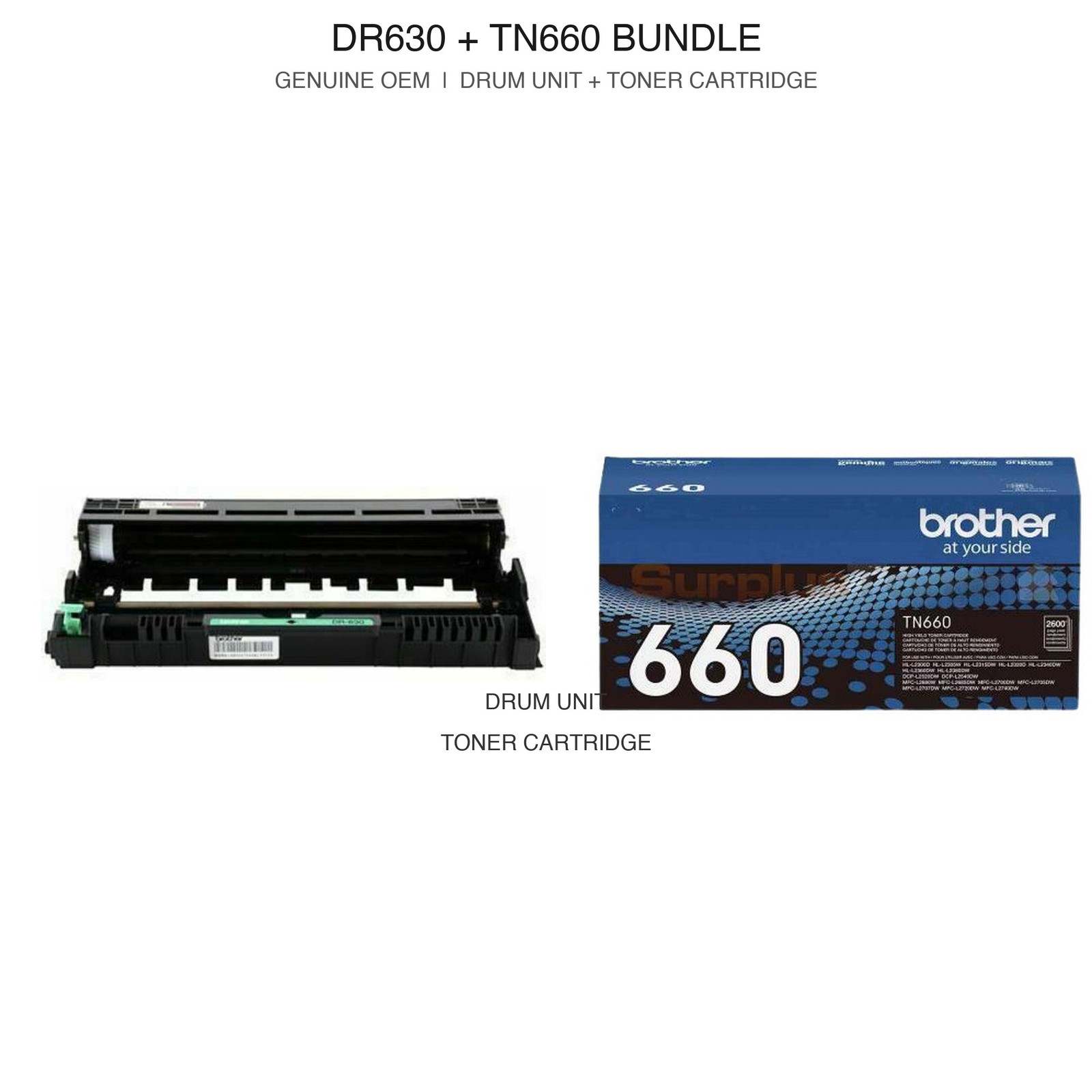 Brother DR630 Drum + TN660 High Yield Toner Genuine OEM Bundle HL-L2360 New