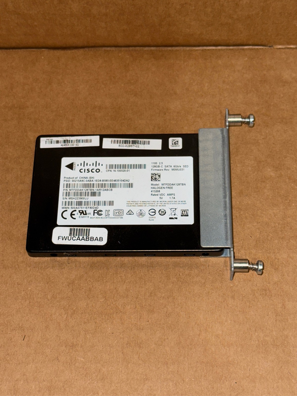 Cisco 128GB 2.5 Inch SATA SSD Micron MTFDDAK128TBN Enterprise Drive
