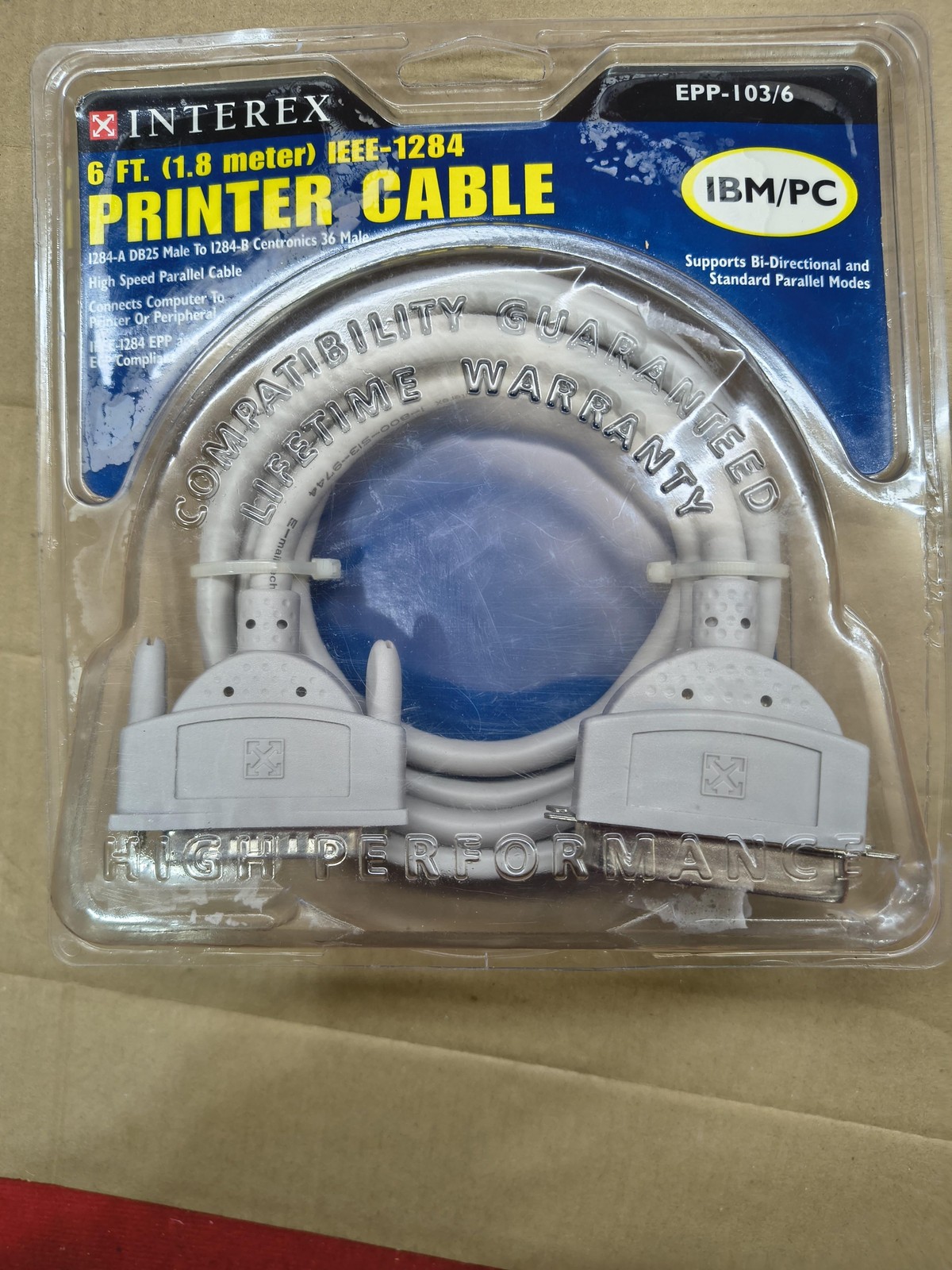 Interex IEEE-1284 Printer Cable High Speed DB25 To Centronics 36 6 Ft Gray New