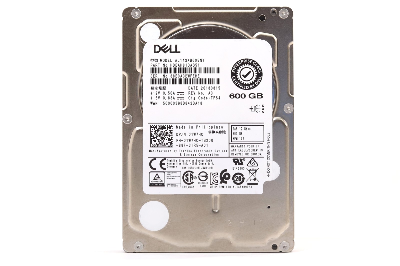 Dell AL14SXB60ENY 600GB 2.5" 12Gb/s 128MB 15K RPM SAS HDD Dell P/N:01W7HC Tested