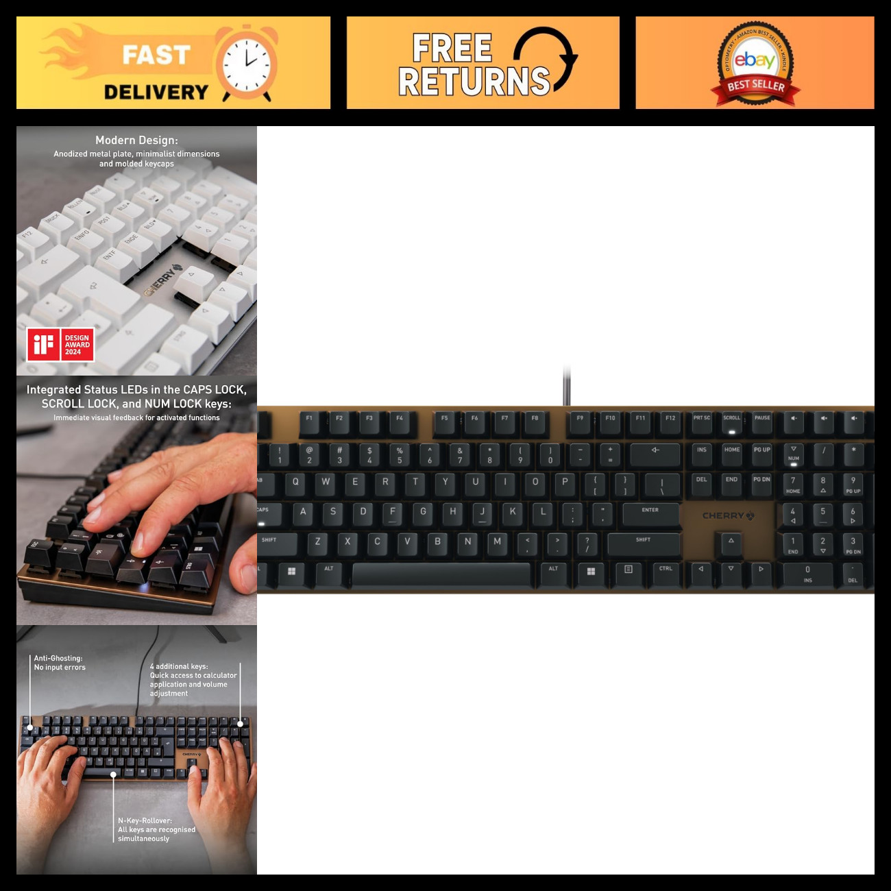 Wired Mechanical Office Keyboard - Silent Red Switches, Ergonomic Design, MX2A