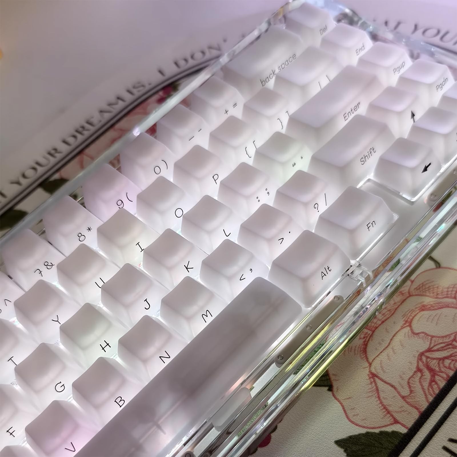 130 PCS White Shine Through Translucent Keycaps OEM Profile Fits 61108 Keys