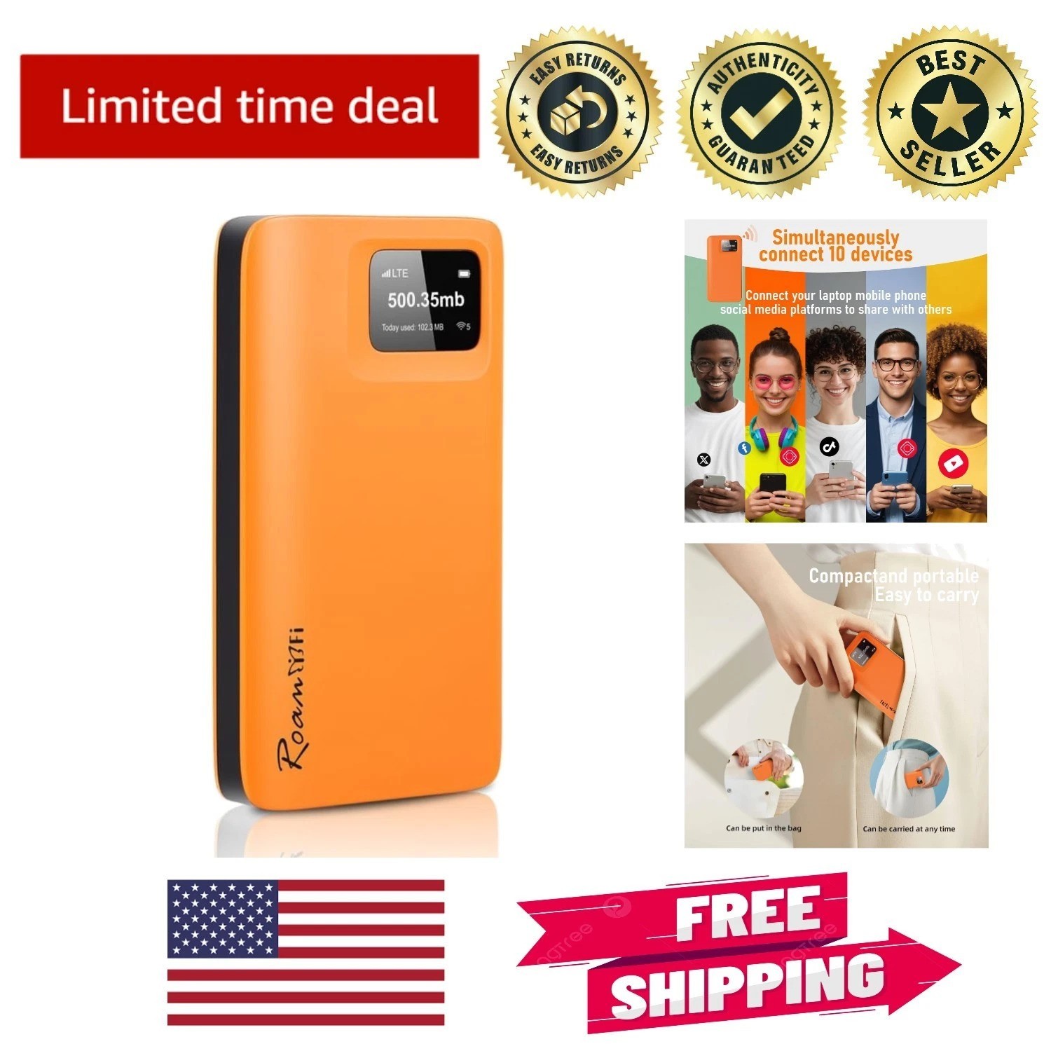 RoamWiFi Portable Hotspot: Global Coverage & No SIM Required for Travelers
