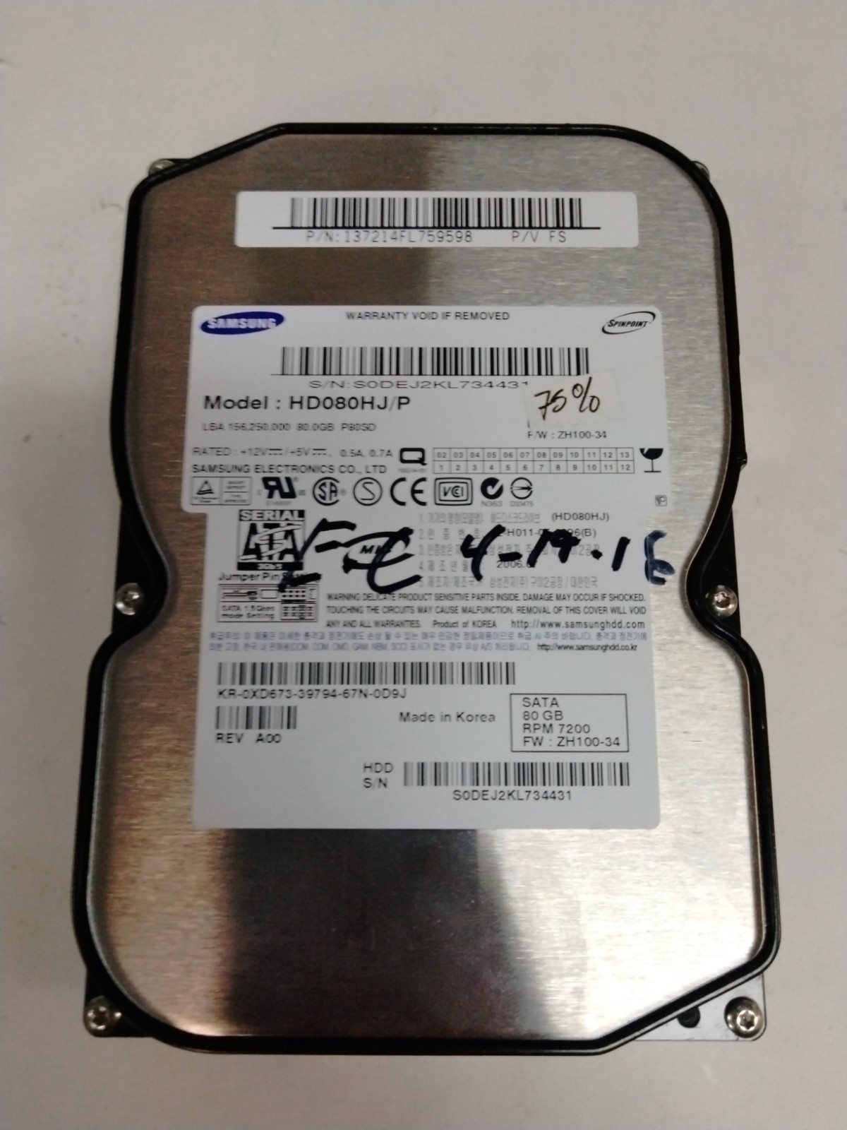 Samsung HD080HJ/P 3.5 Inch SATA HDD [80 GB]