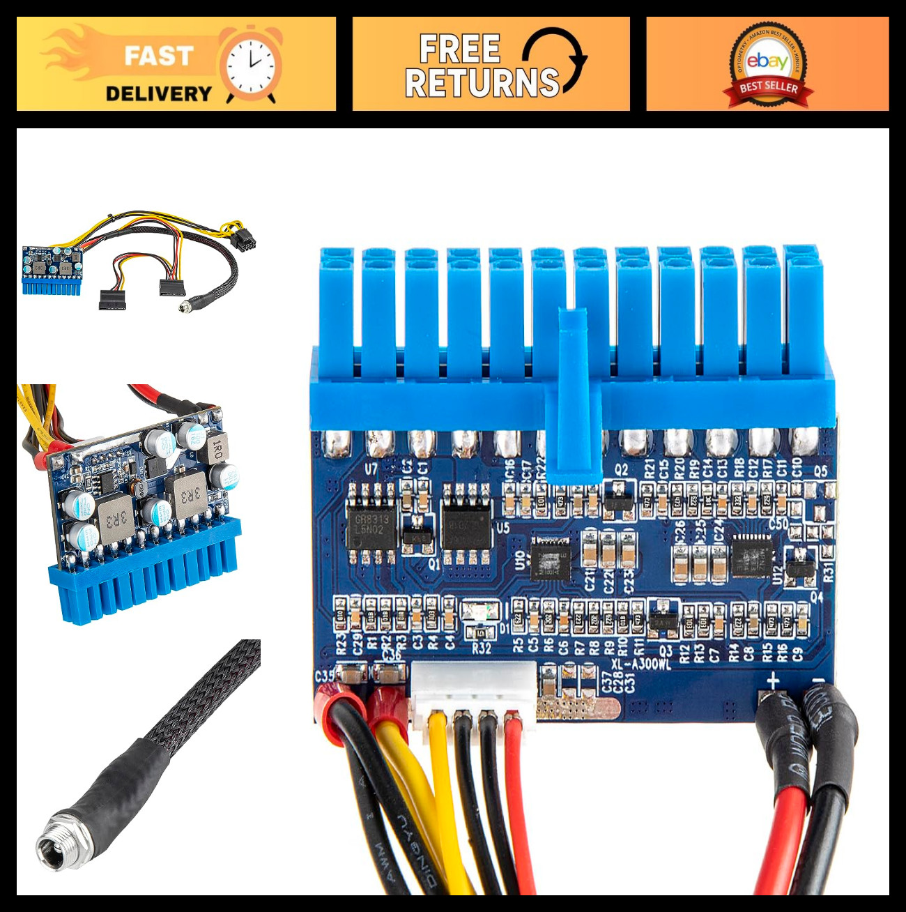 12V 300W Mini ITX Power Supply Module, 24Pin ATX Connector for PC Gaming