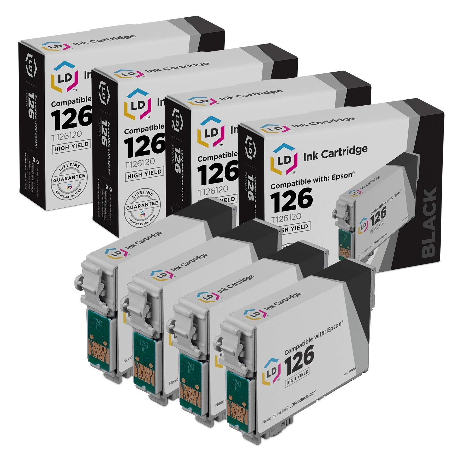 LD Reman Replacement T126120 for Epson T126 126 Set of 4 Black Inkjet Cartridges