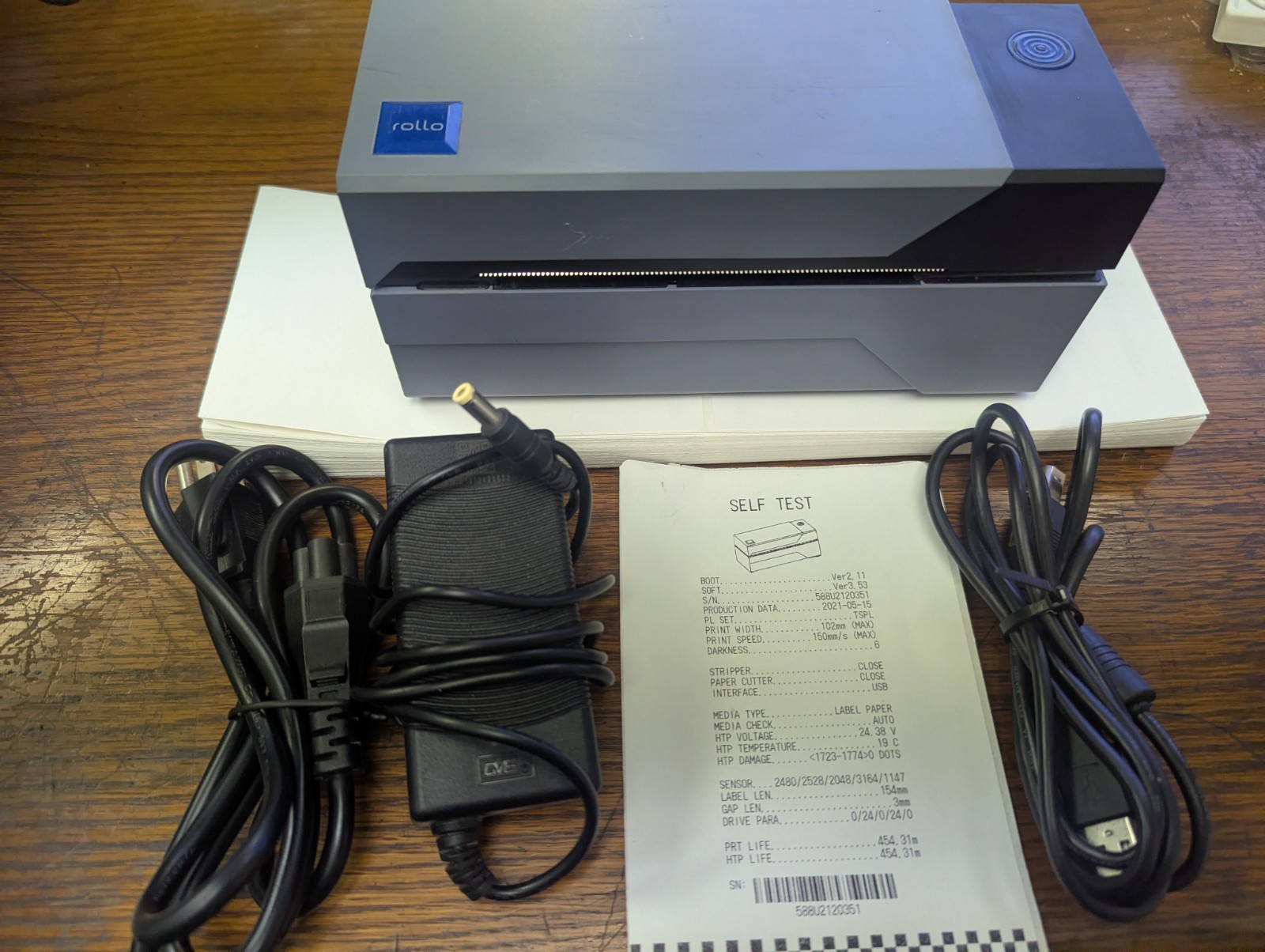 Rollo Printer X1038 Power Cable USB Printer Cable And Stack of Labels Low Usage