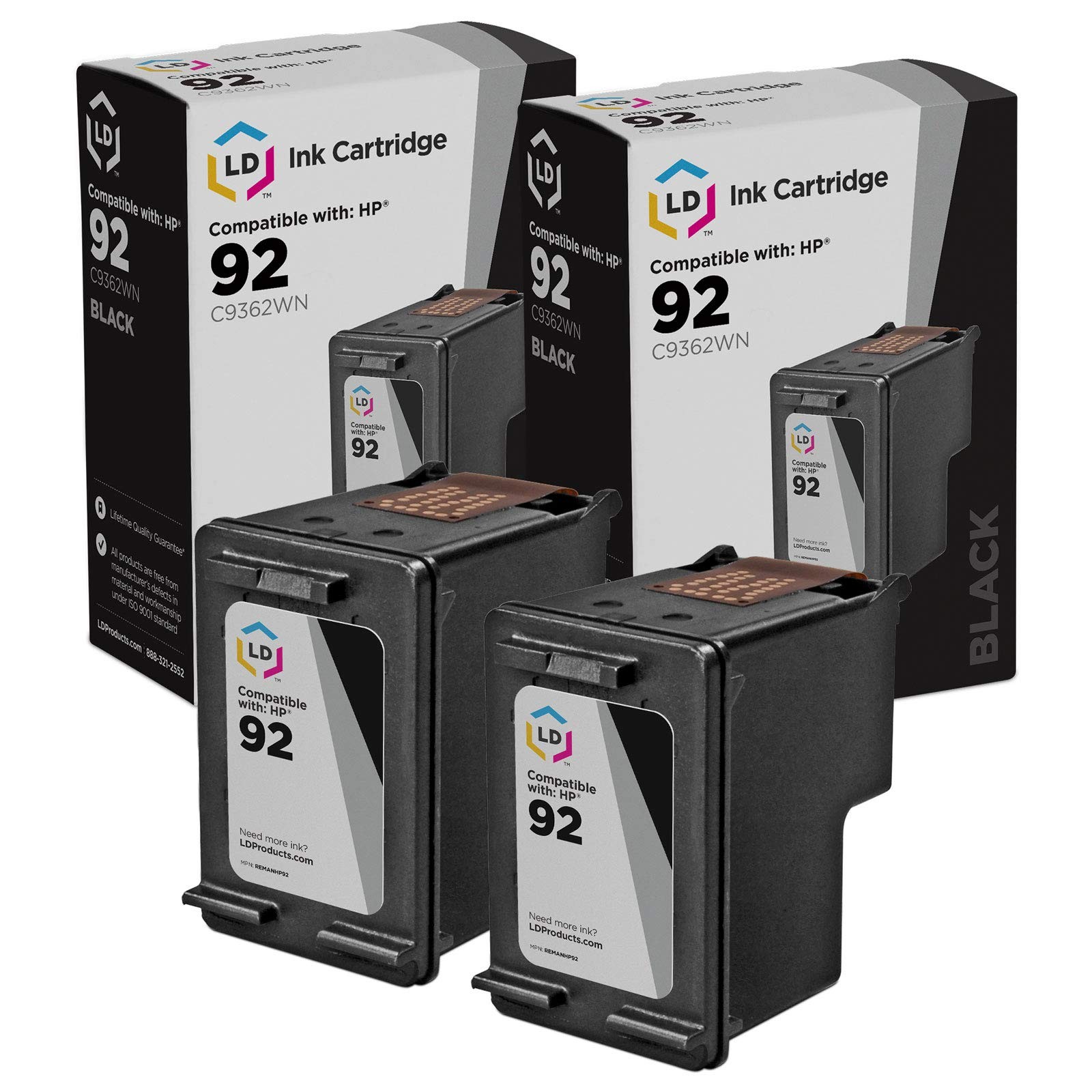 LD Replacement Replacement Ink Cartridges for HP C9362WN (HP 92) Black (2 Pack)