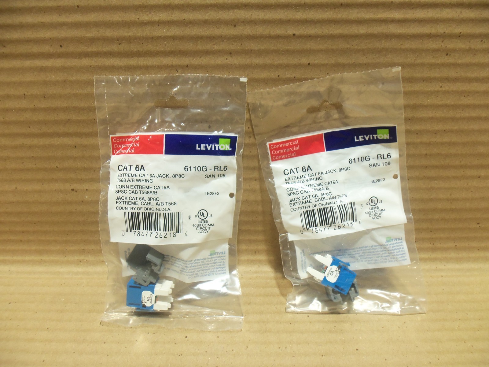 NEW LOT OF 2 LEVITON 6110G-RL6 EXTREME CAT 6A JACK 8P8C T568 A/B WIRING