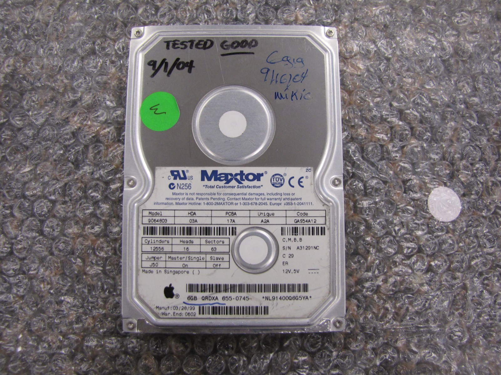 1999 Maxtor 6GB IDE HDD 90648D3 Apple Hard Drive -TESTED & WORKS WIPED NE40