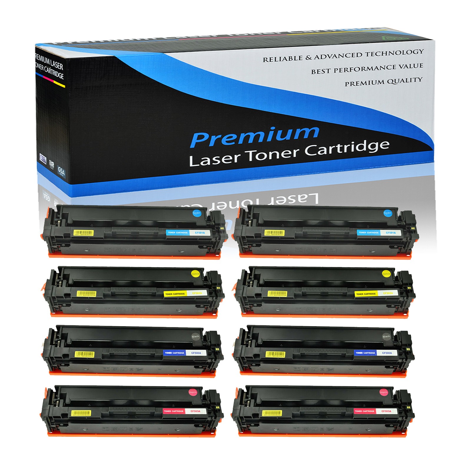 8PK CF500A 202A BK/C/M/Y Toner Cartridge Fit for HP LaserJet Pro M254nw M254dn