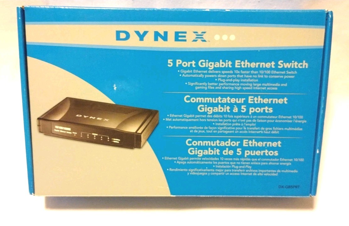 New Dynex 5 Port Gigabit Ethernet Switch Office Electronics AB