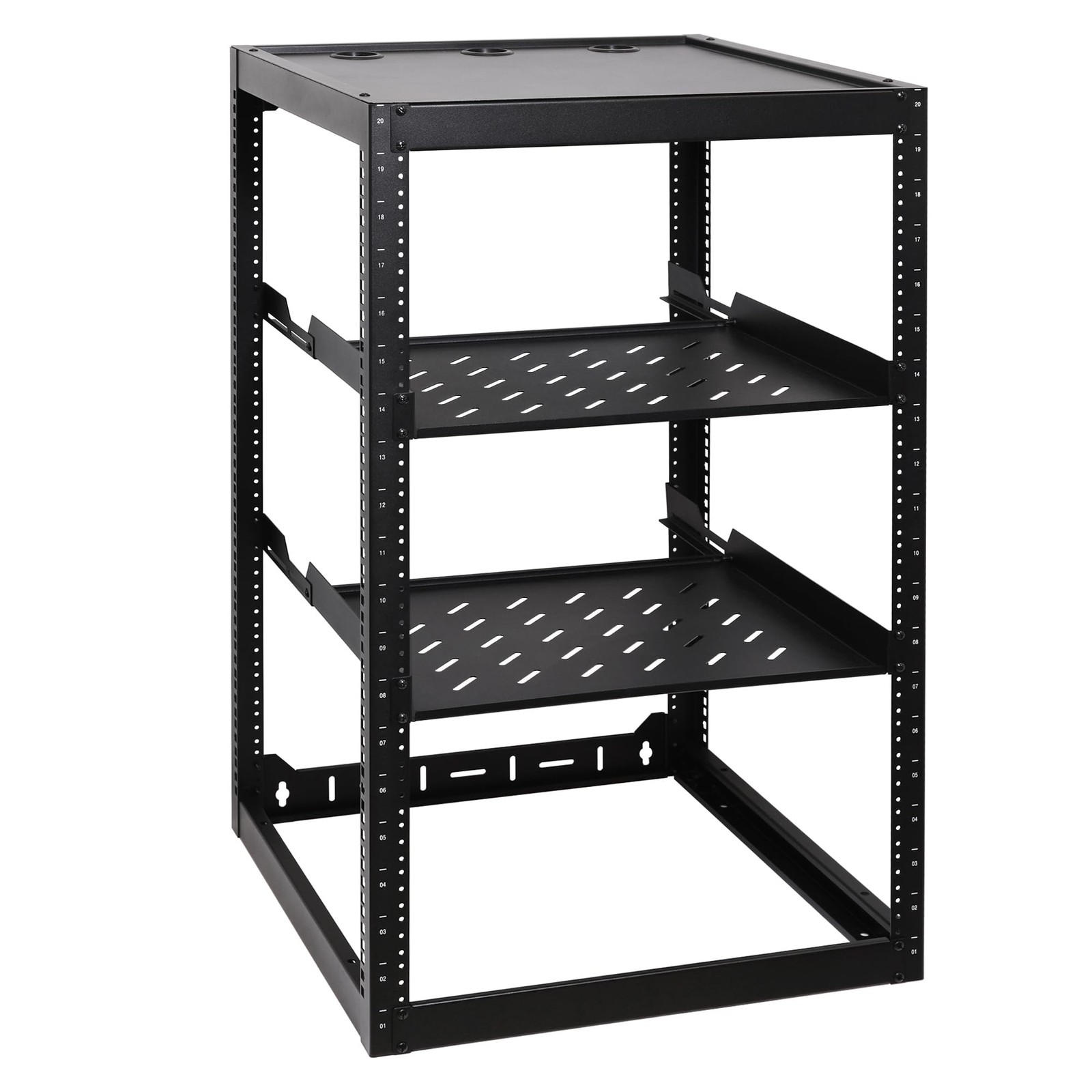 RackPath 20U Open Frame Network Rack with 2X 14in Vented 1U 20U, Black