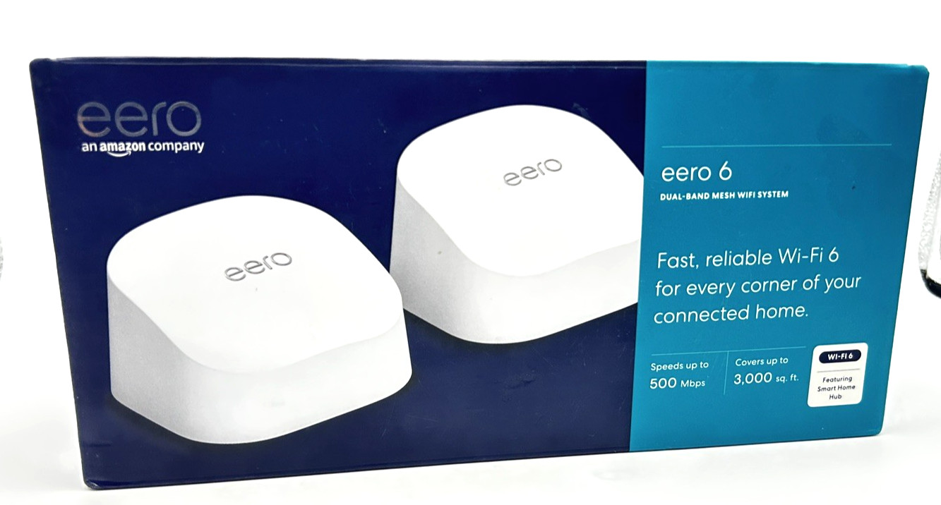 Amazon eero 6 Mesh Wi-Fi 6 System 2-Pack Dual-Band 3000 Sq Ft Open Box