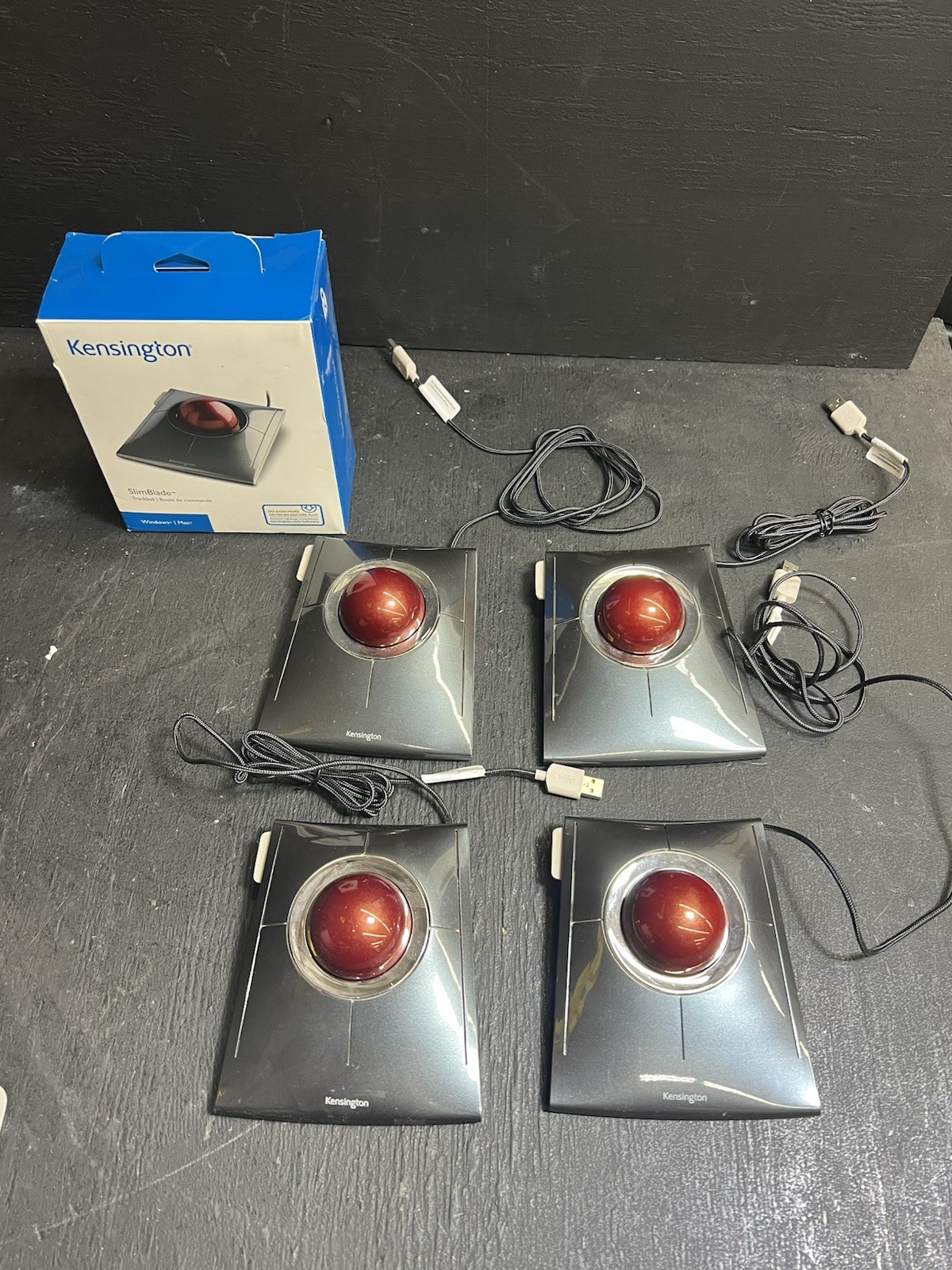 Lot of 5 M01026 SlimBlade USB Wired Ergonomic Trackball Mouse K72327 Kensington