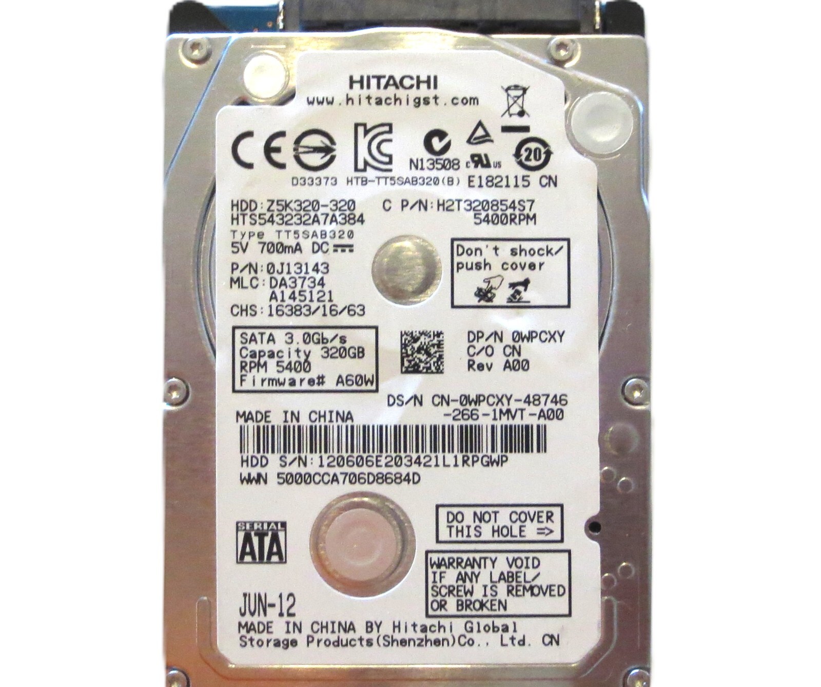 Hitachi HTS543232A7A384 0J13143 DA3734 (120) China 2.5" 320gb Sata HDD JUN-12
